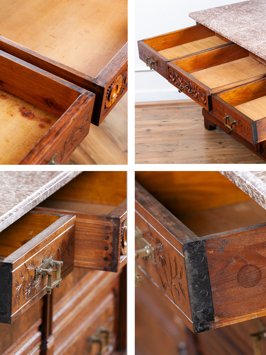 Herts Brothers Aesthetic Movement Burled Walnut & Marble Top Dresser, c.1880