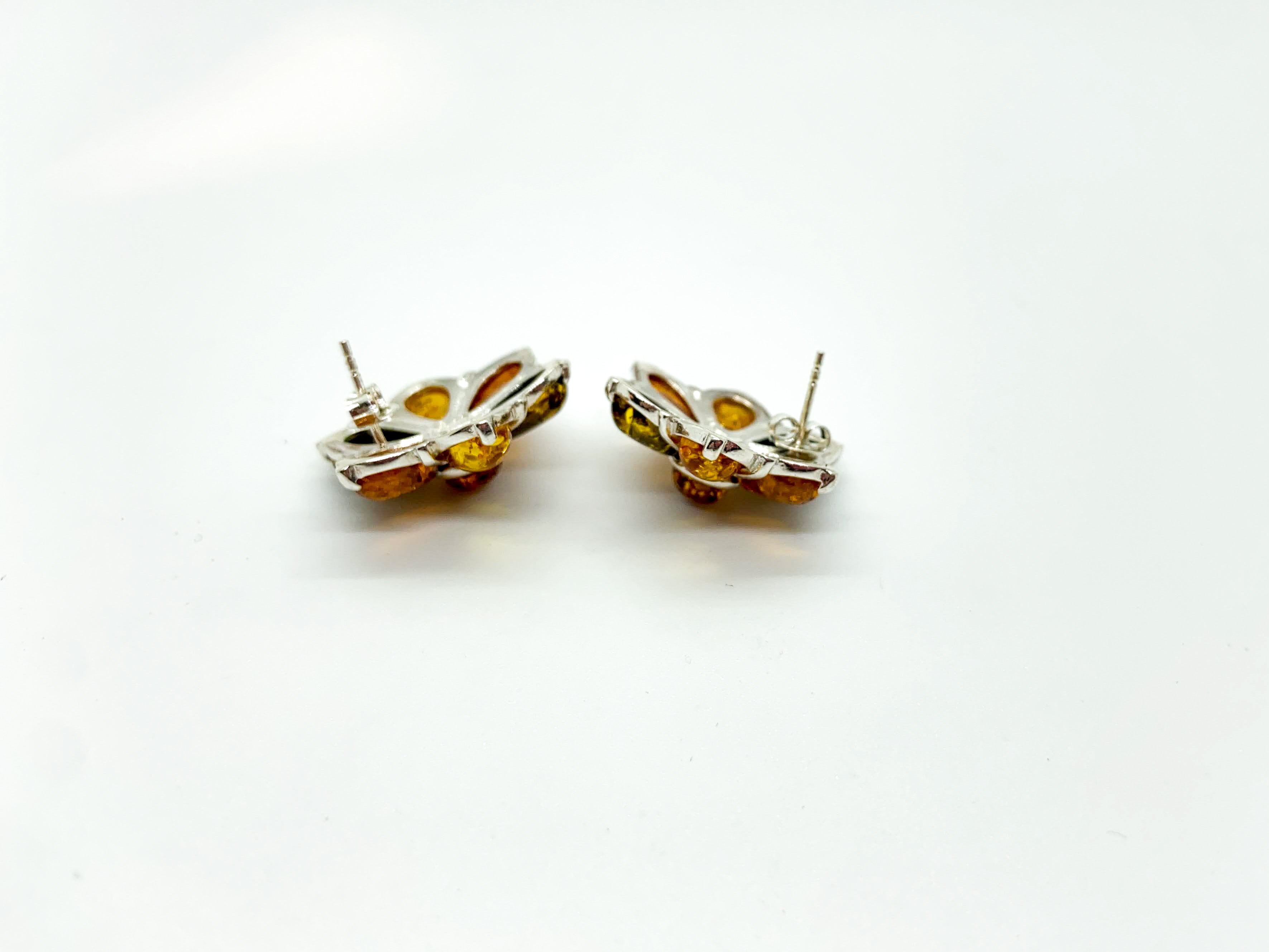 Vintage Baltic Multi-Color Amber & Sterling Silver Flower Earrings – New Old Stock