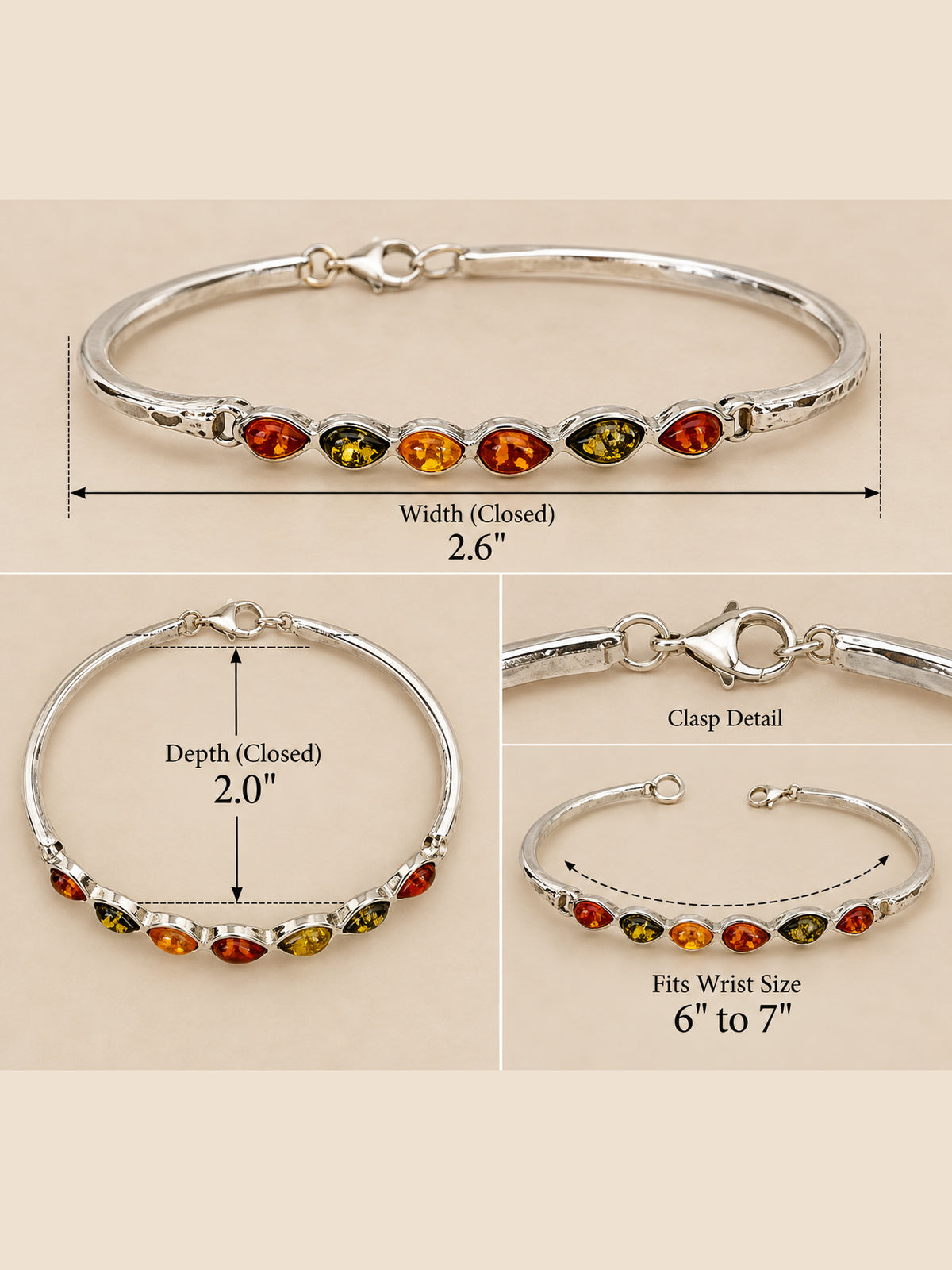 Vintage Multi-Color Baltic Amber Teardrop Bangle in Sterling Silver – New Old Stock