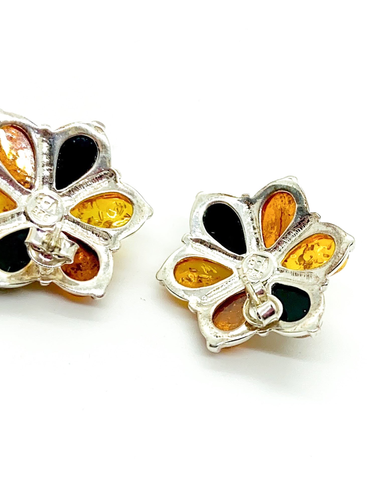 Vintage Baltic Multi-Color Amber & Sterling Silver Flower Earrings – New Old Stock