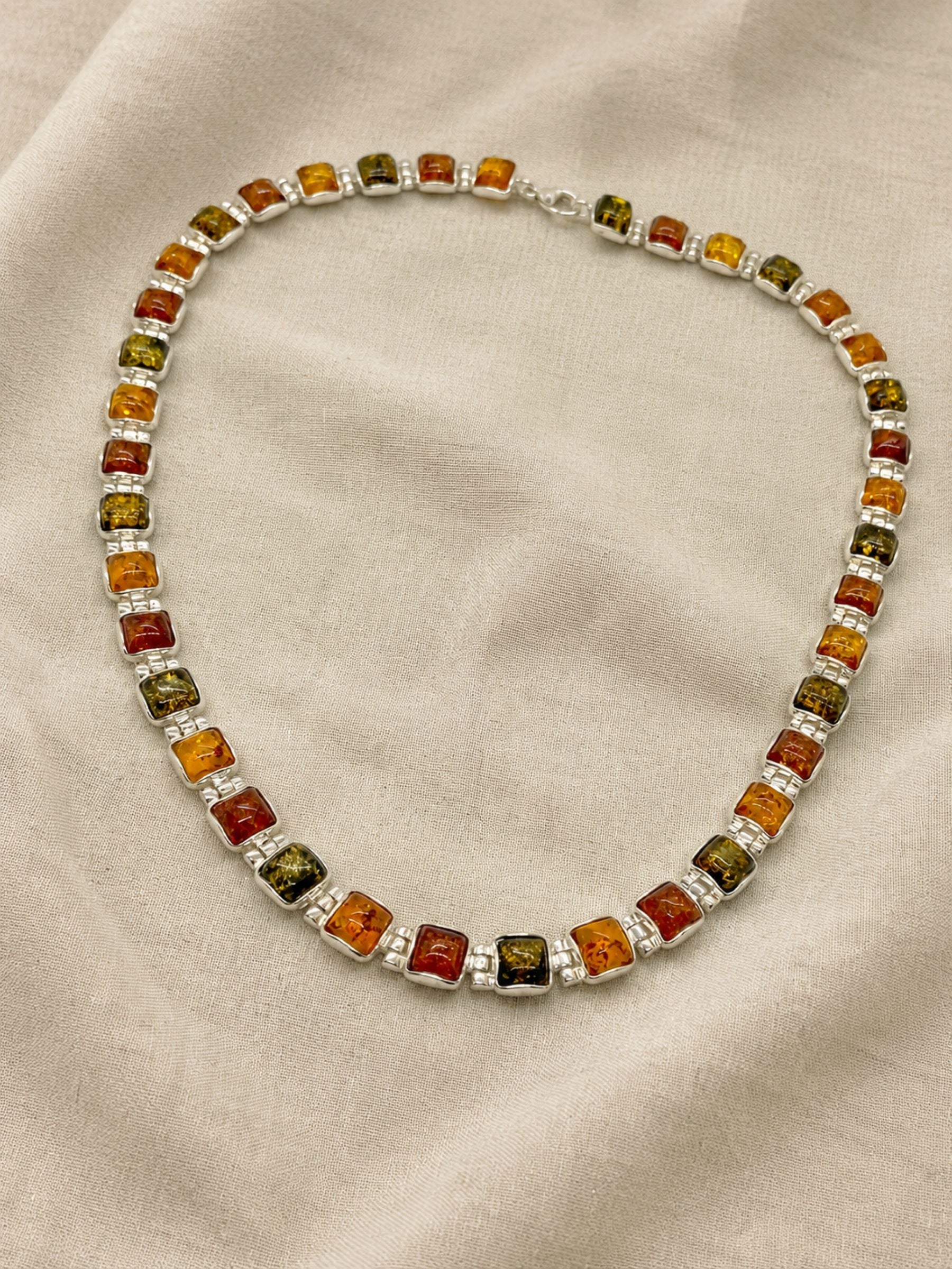 Vintage Multi-Color Baltic Amber Necklace in Sterling Silver