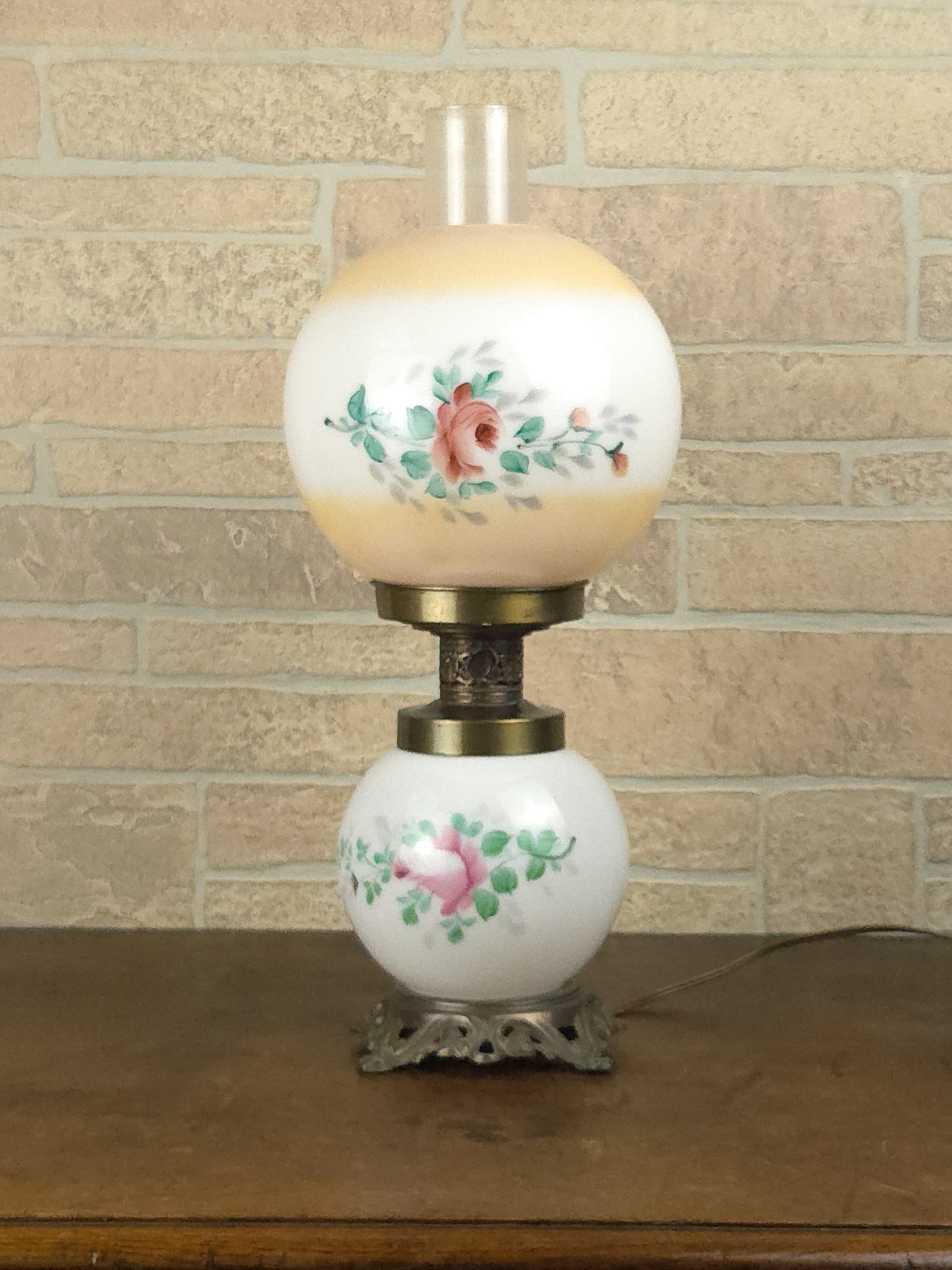 1940s American Hand-Painted Glass Globe Lamp