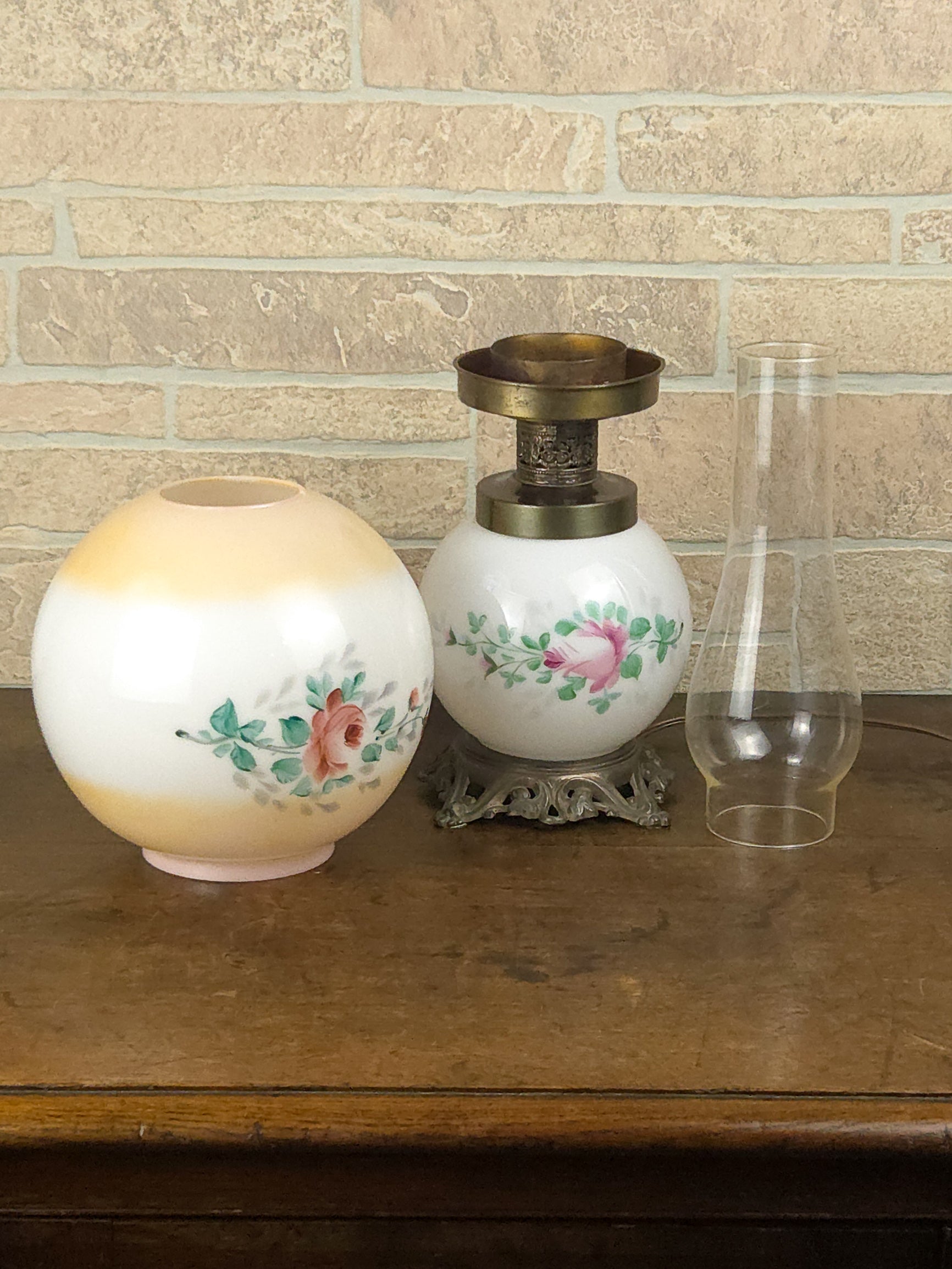 1940s American Hand-Painted Glass Globe Lamp