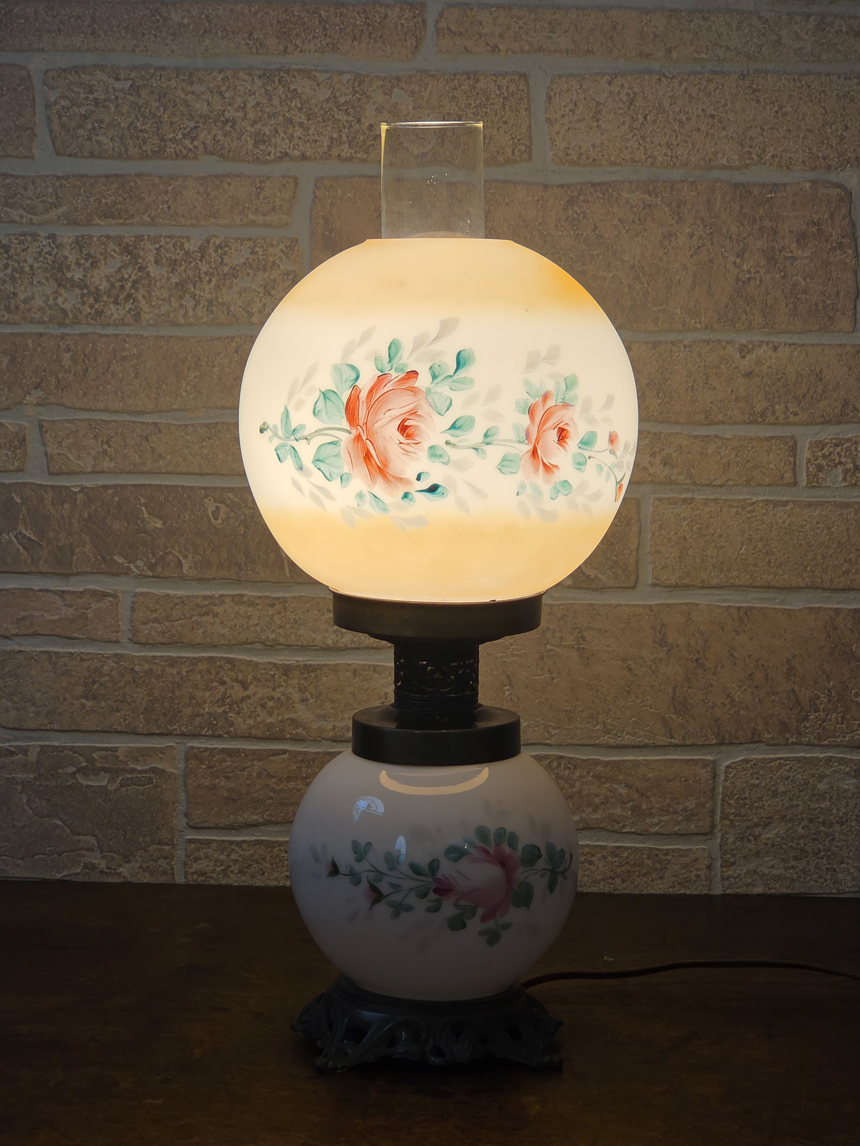 1940s American Hand-Painted Glass Globe Lamp
