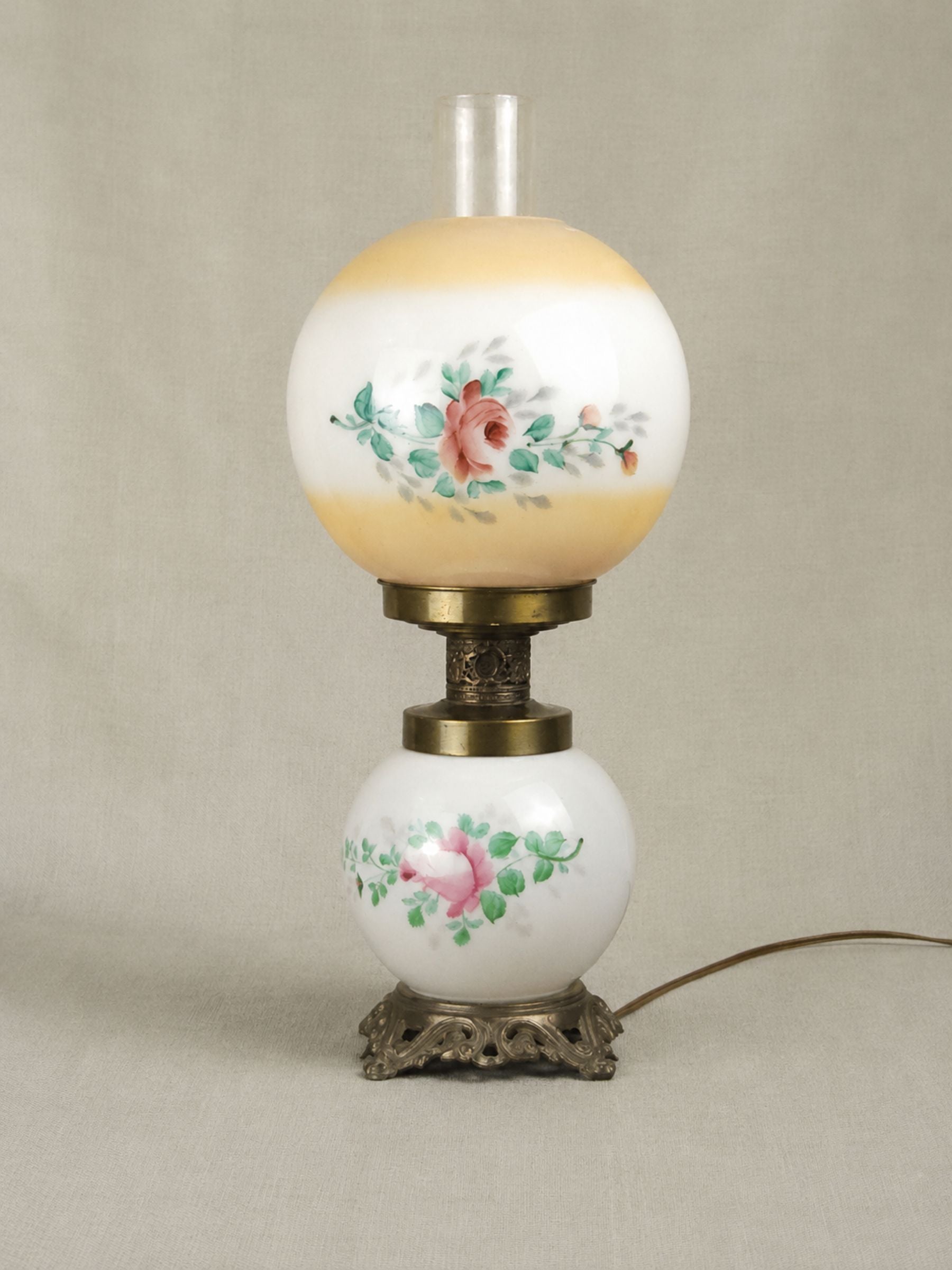 1940s American Hand-Painted Glass Globe Lamp