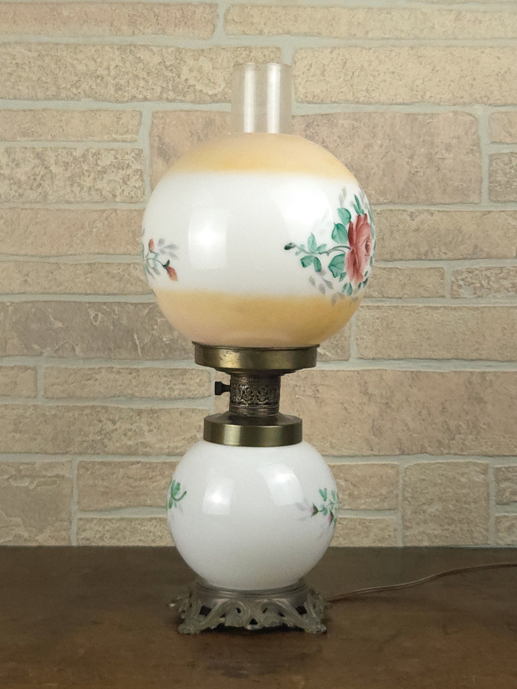 1940s American Hand-Painted Glass Globe Lamp