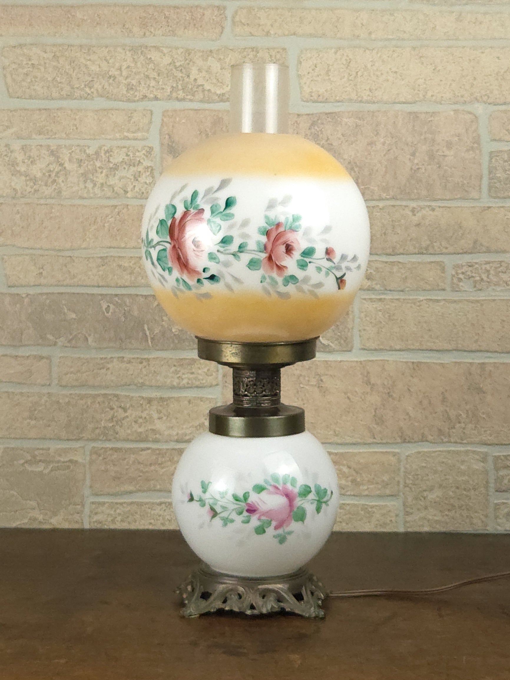 1940s American Hand-Painted Glass Globe Lamp