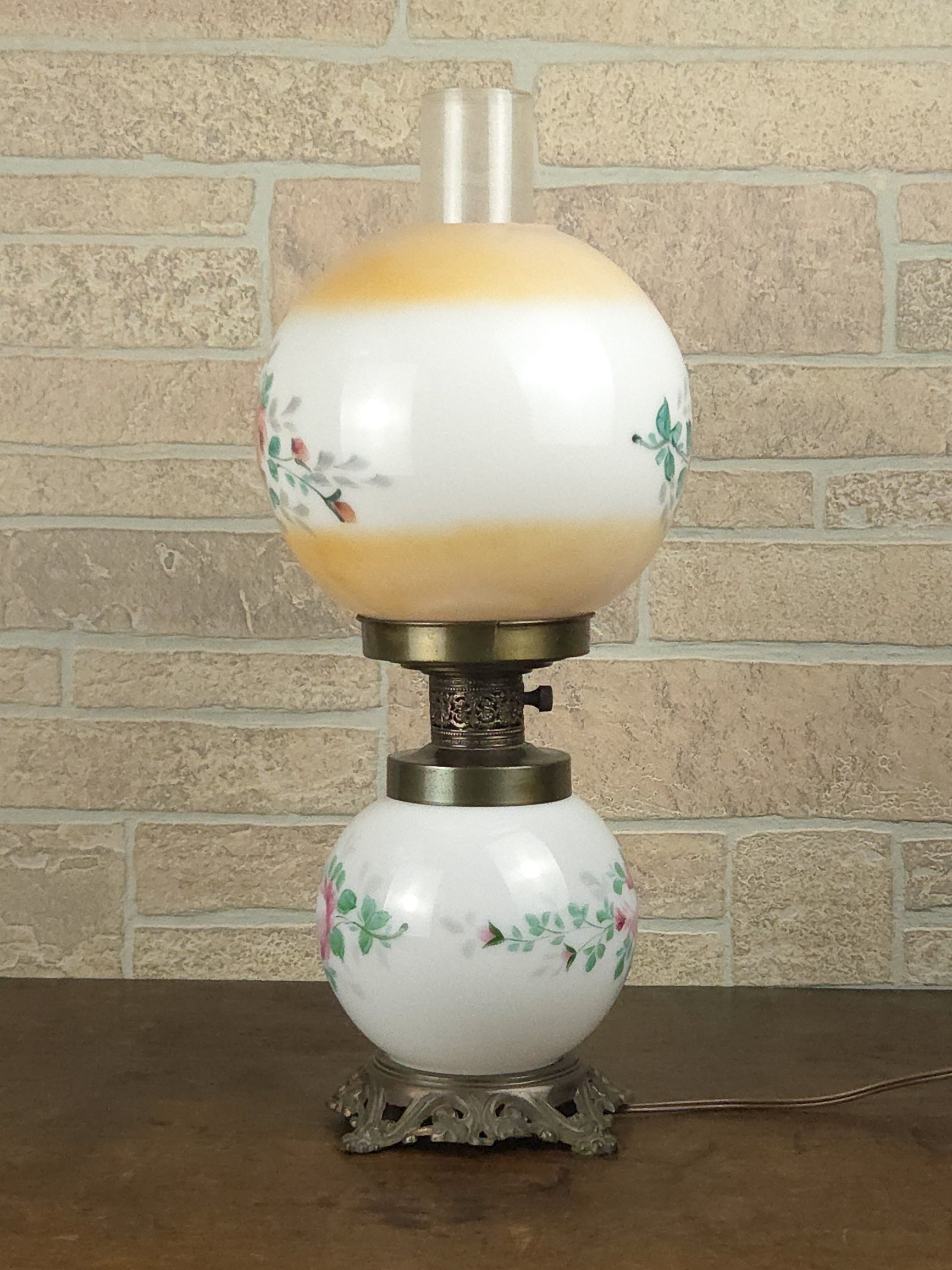 1940s American Hand-Painted Glass Globe Lamp