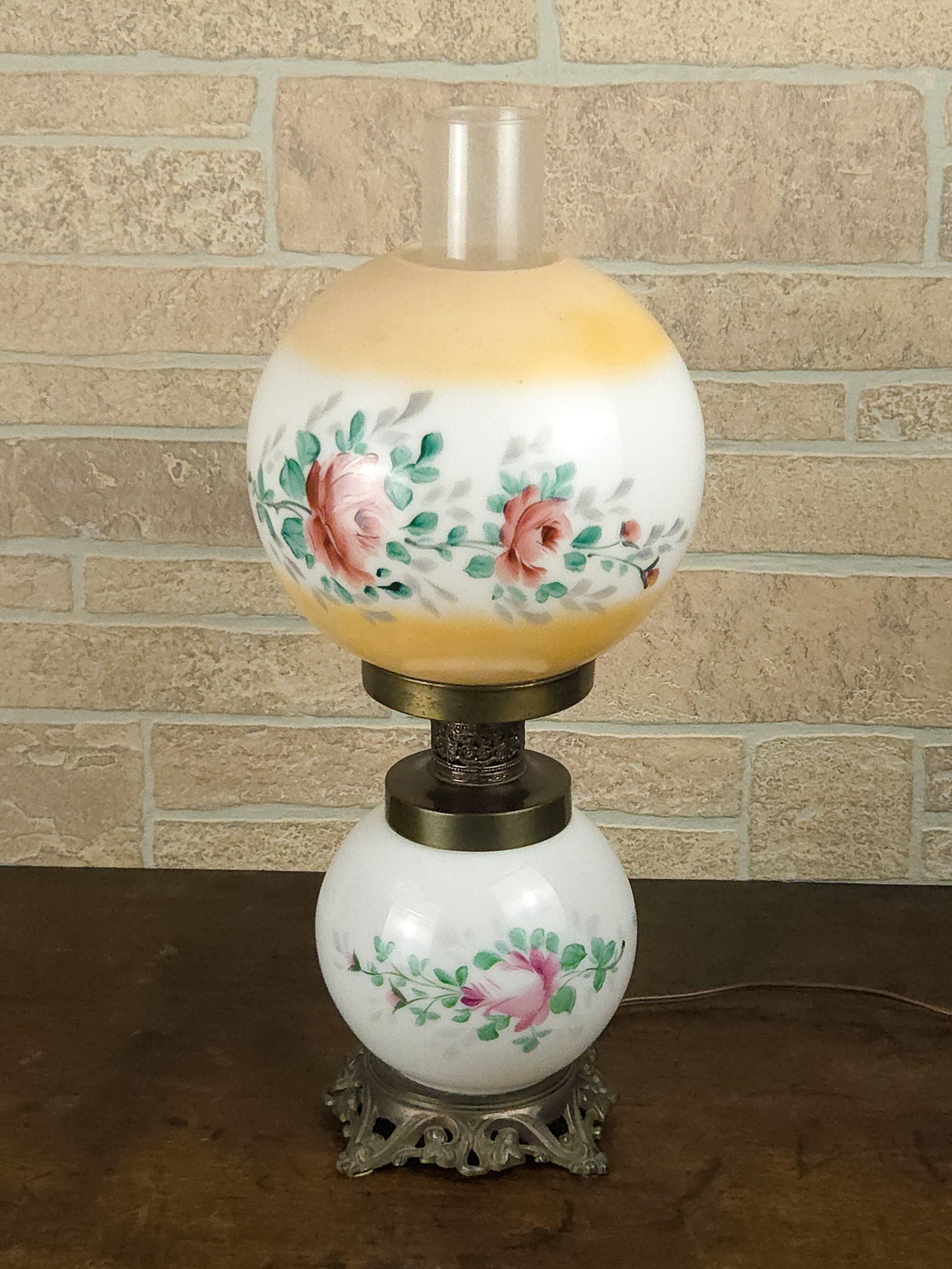 1940s American Hand-Painted Glass Globe Lamp