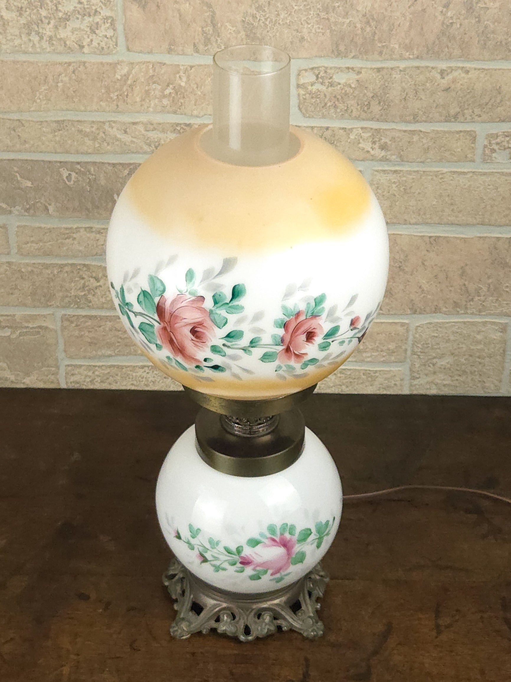 1940s American Hand-Painted Glass Globe Lamp