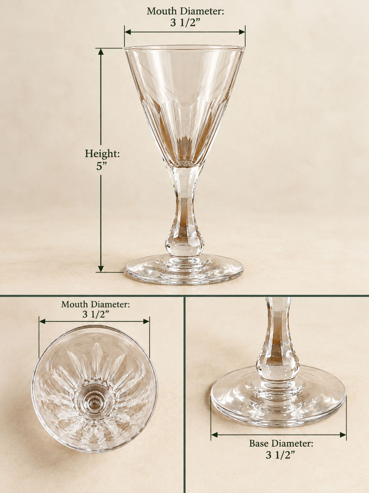 Antique Georgian Hand-Blown Cut Crystal Wine Glass, Early 19th Century