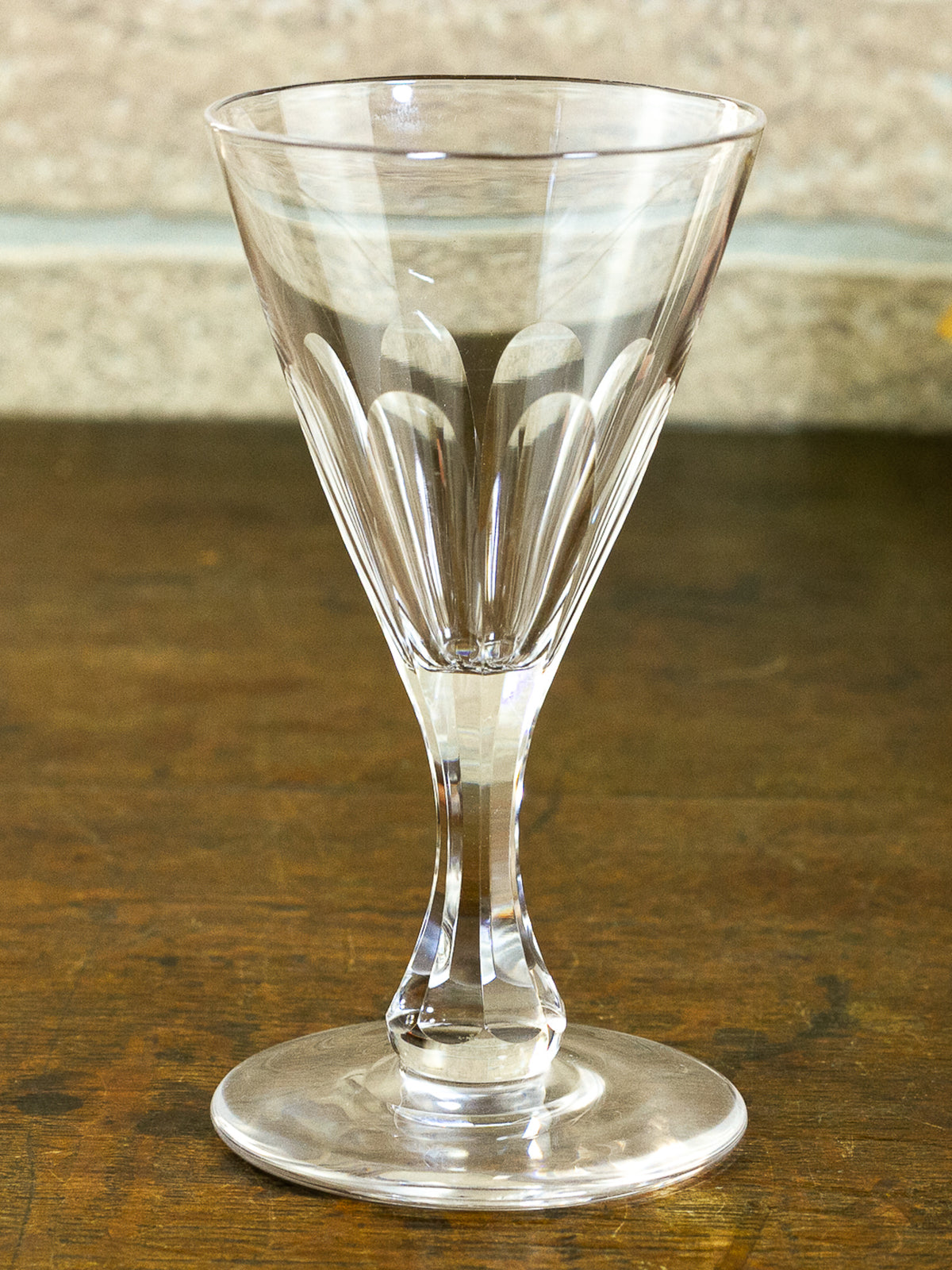 Antique Georgian Hand-Blown Cut Crystal Wine Glass, Early 19th Century