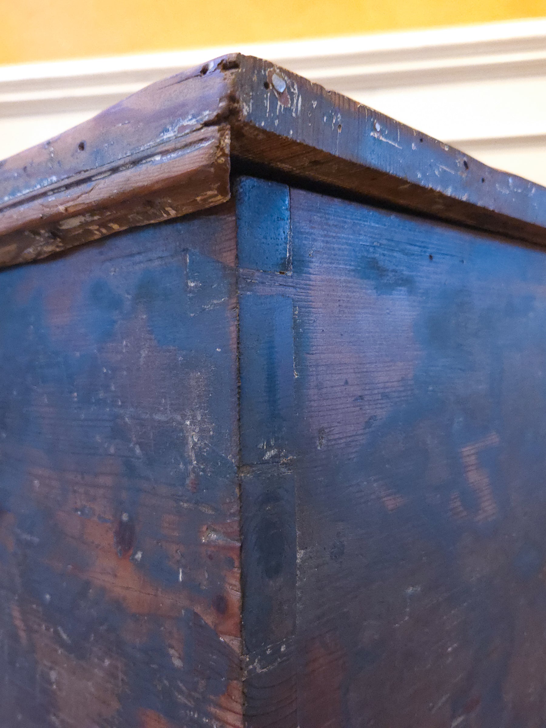 19th Century Painted Pine Blanket Box in Original Blue Finish