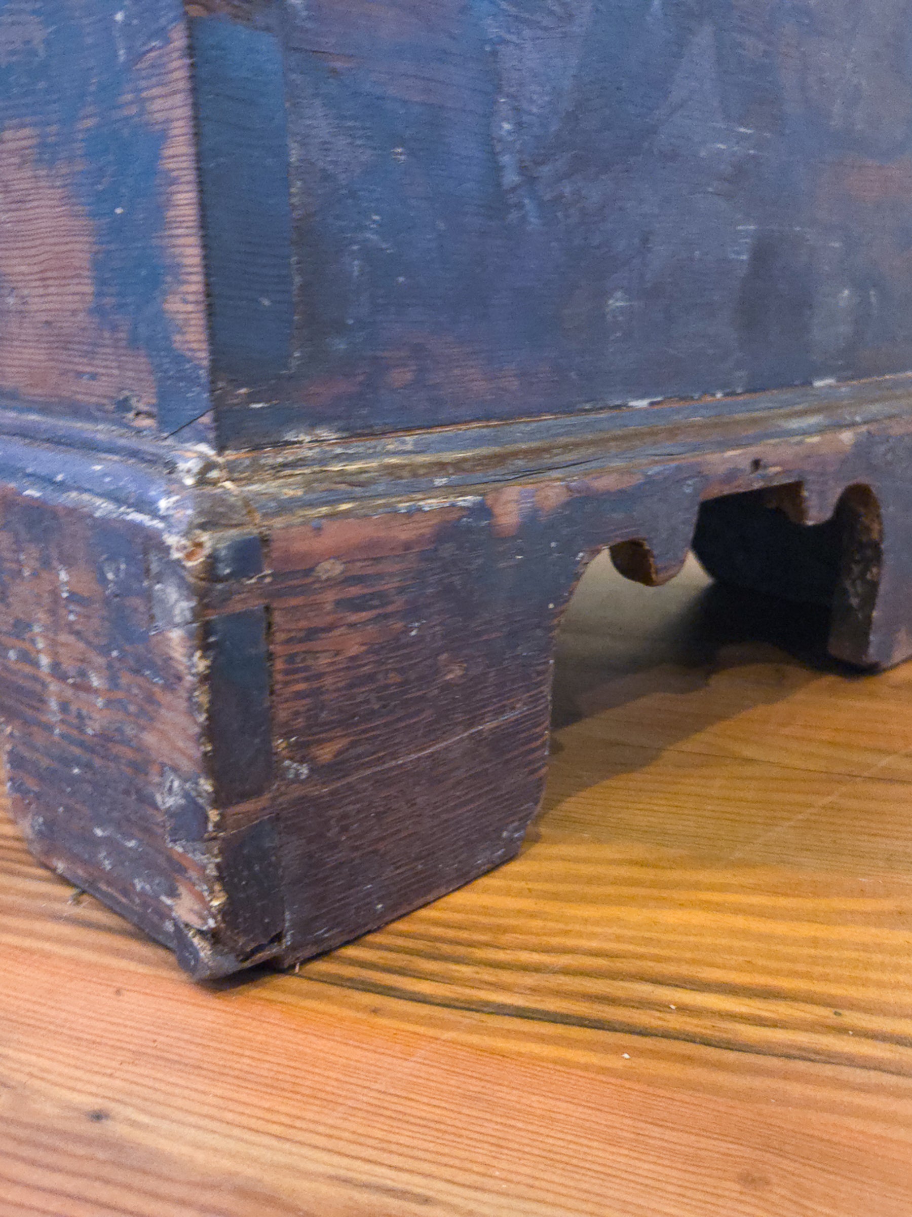 19th Century Painted Pine Blanket Box in Original Blue Finish