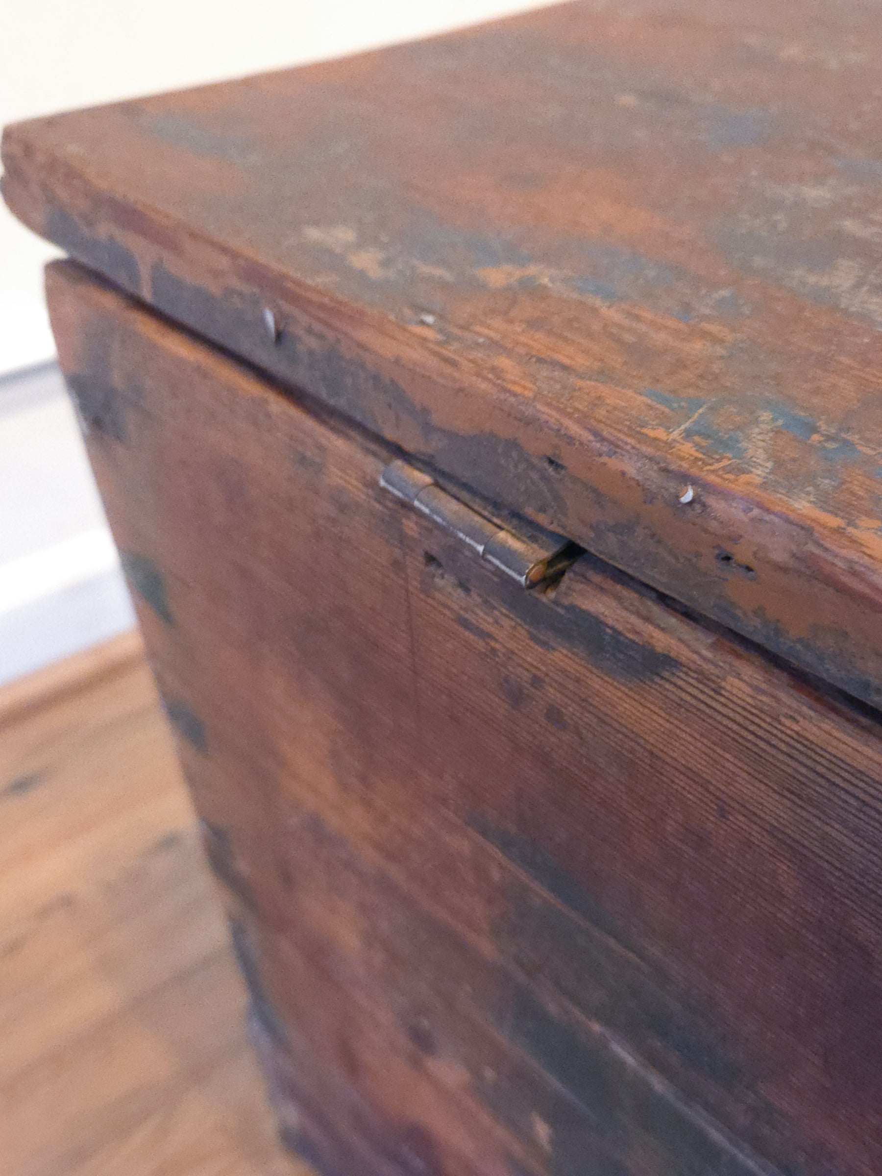 19th Century Painted Pine Blanket Box in Original Blue Finish