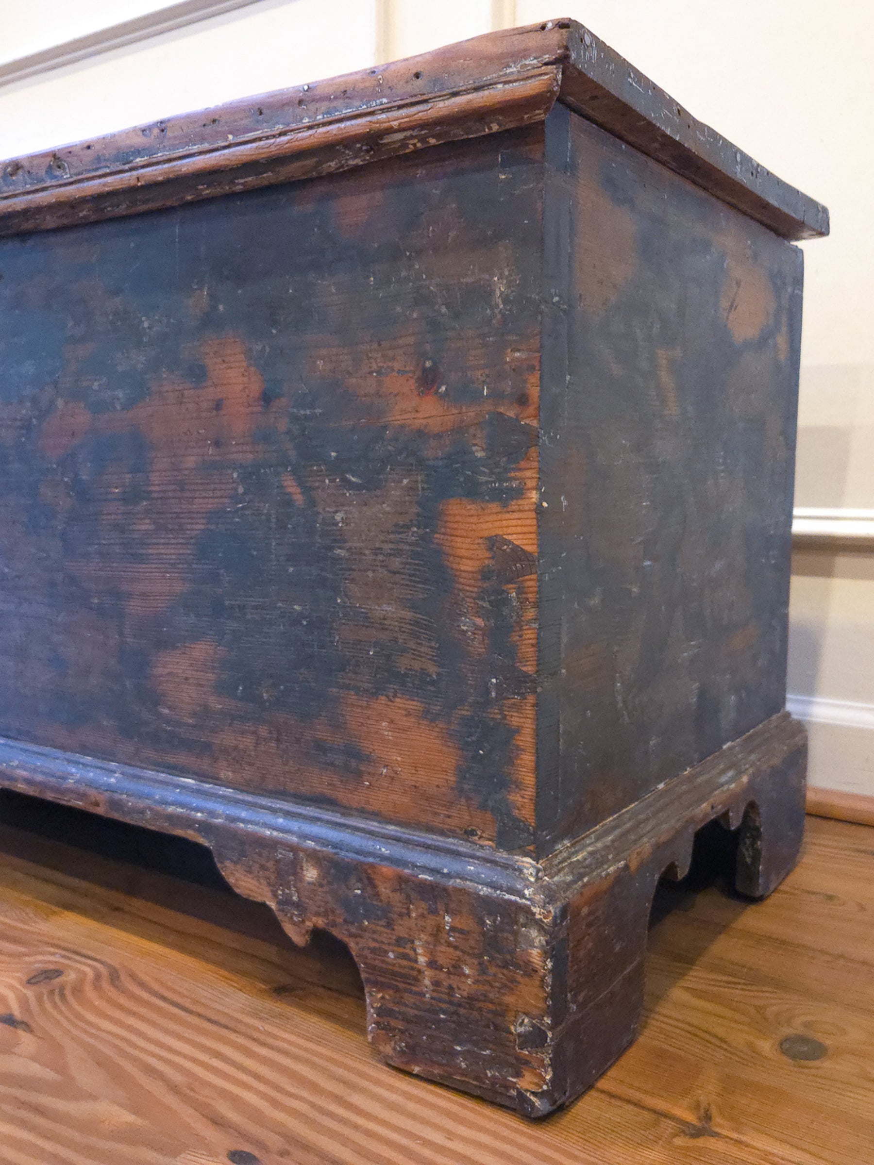19th Century Painted Pine Blanket Box in Original Blue Finish