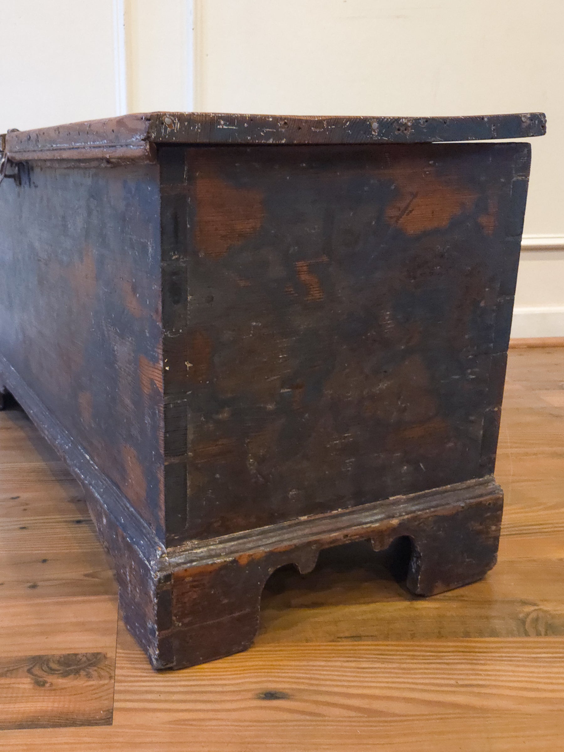 19th Century Painted Pine Blanket Box in Original Blue Finish