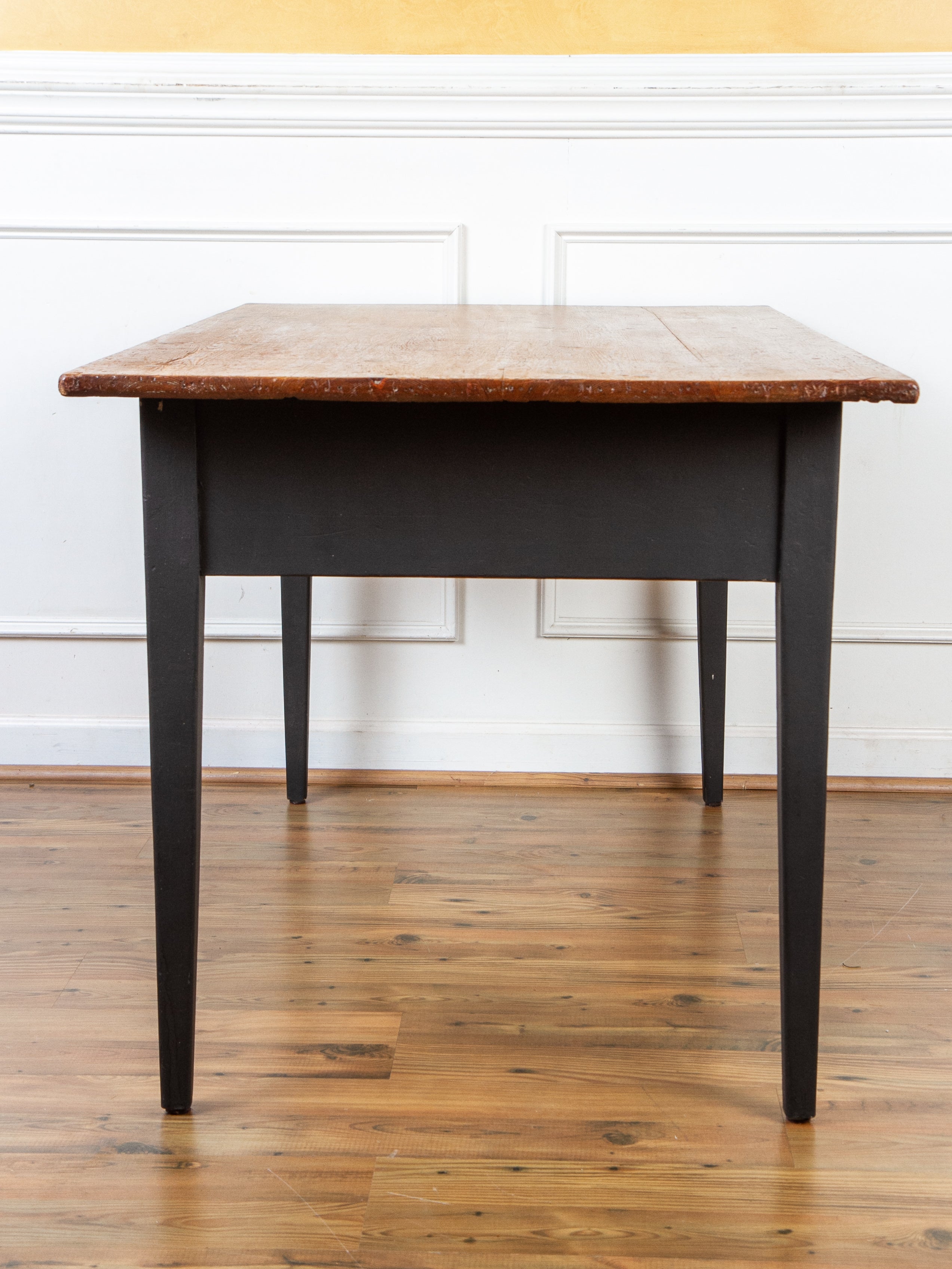 Antique Rustic Pine Dining or Work Table With Black Painted Base.