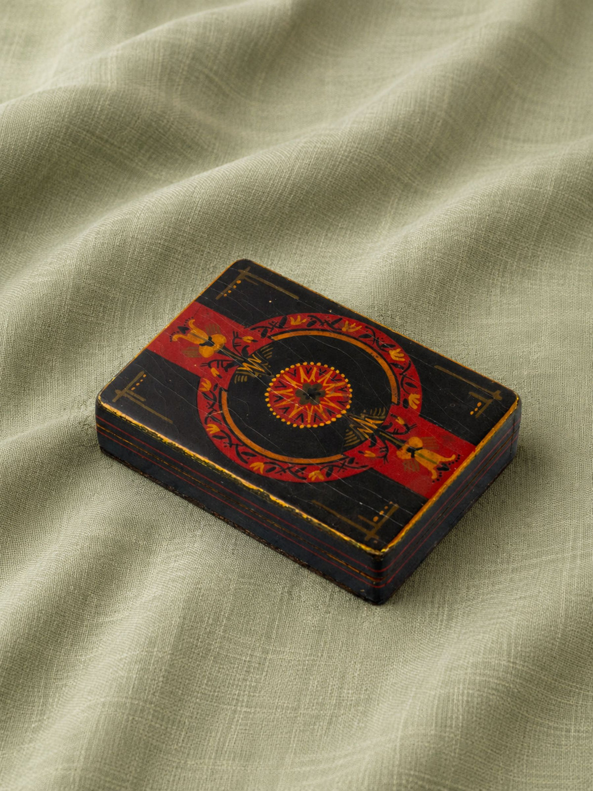 Vintage Hungarian Folk Art Hand-Painted Wooden Trinket Box