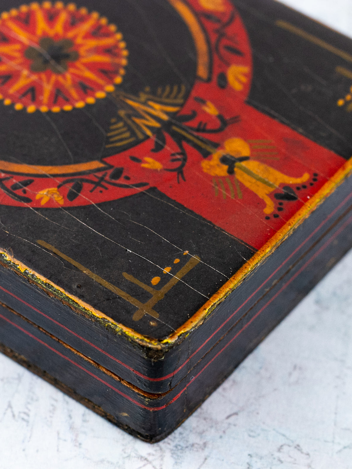 Vintage Hungarian Folk Art Hand-Painted Wooden Trinket Box