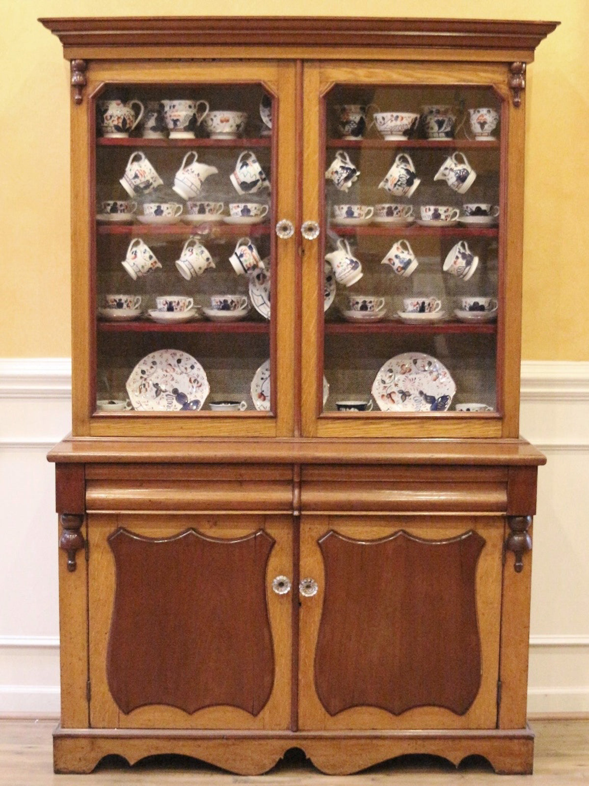 English Oak & Mahogany Country China Cabinet, c.1880