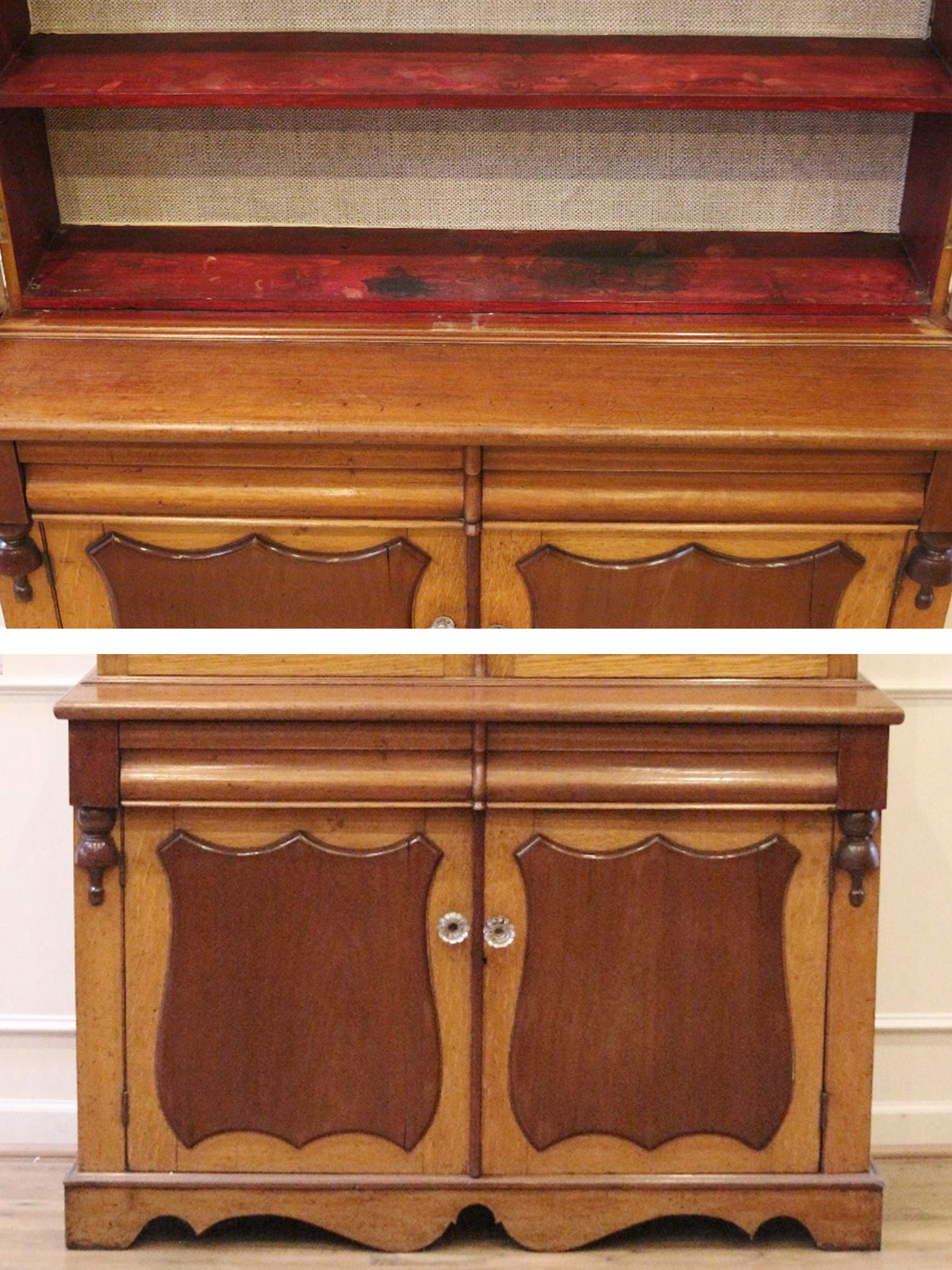 English Oak & Mahogany Country China Cabinet, c.1880