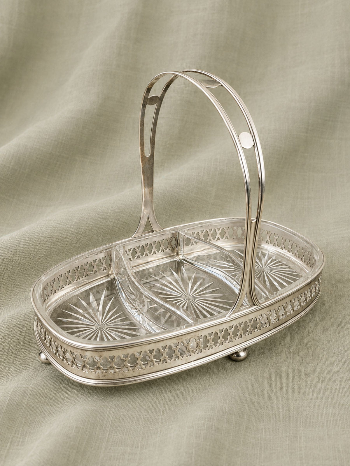 Art Deco Alvin Sterling Silver & Cut Crystal Serving Basket