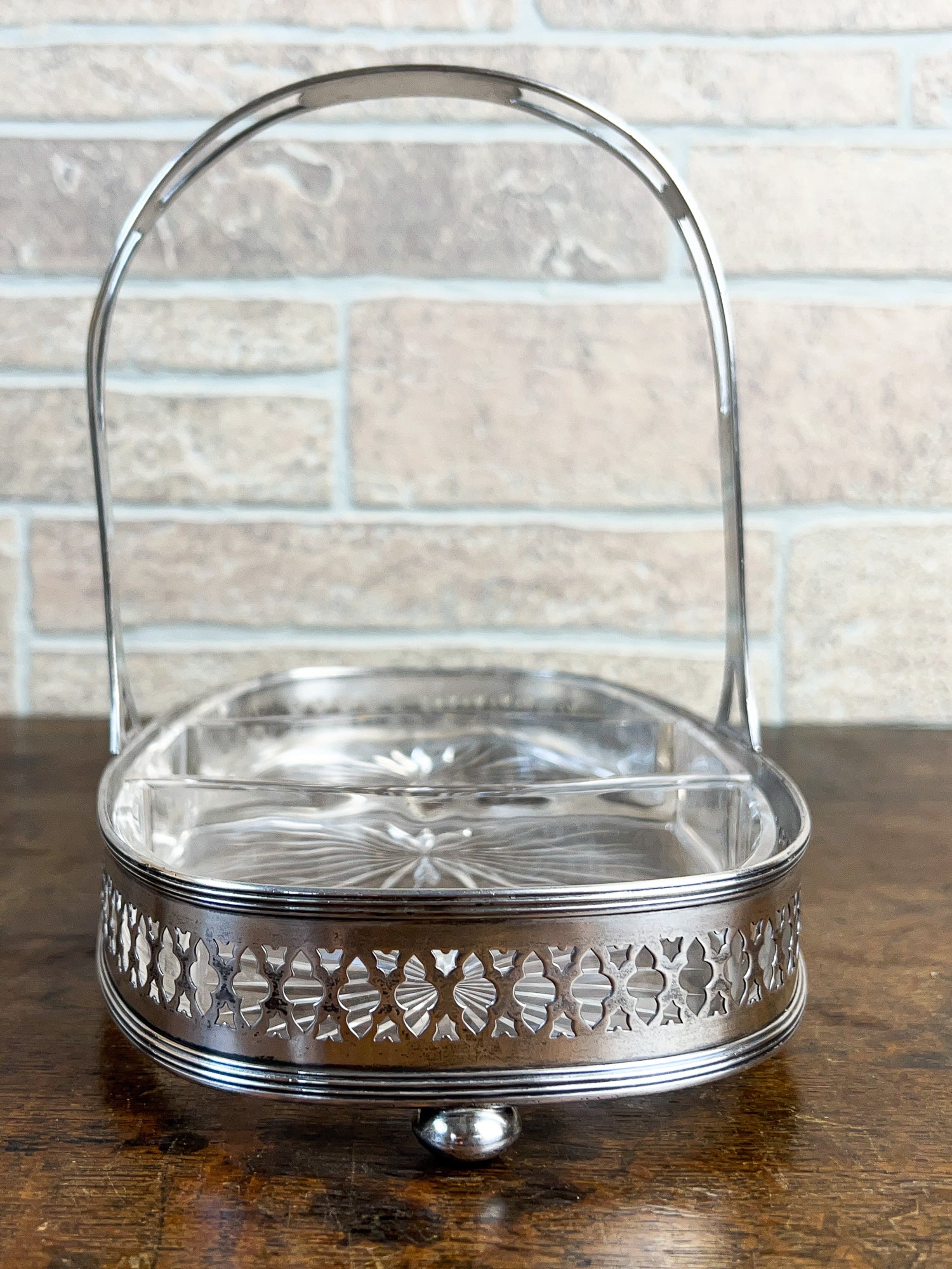 Art Deco Alvin Sterling Silver & Cut Crystal Serving Basket