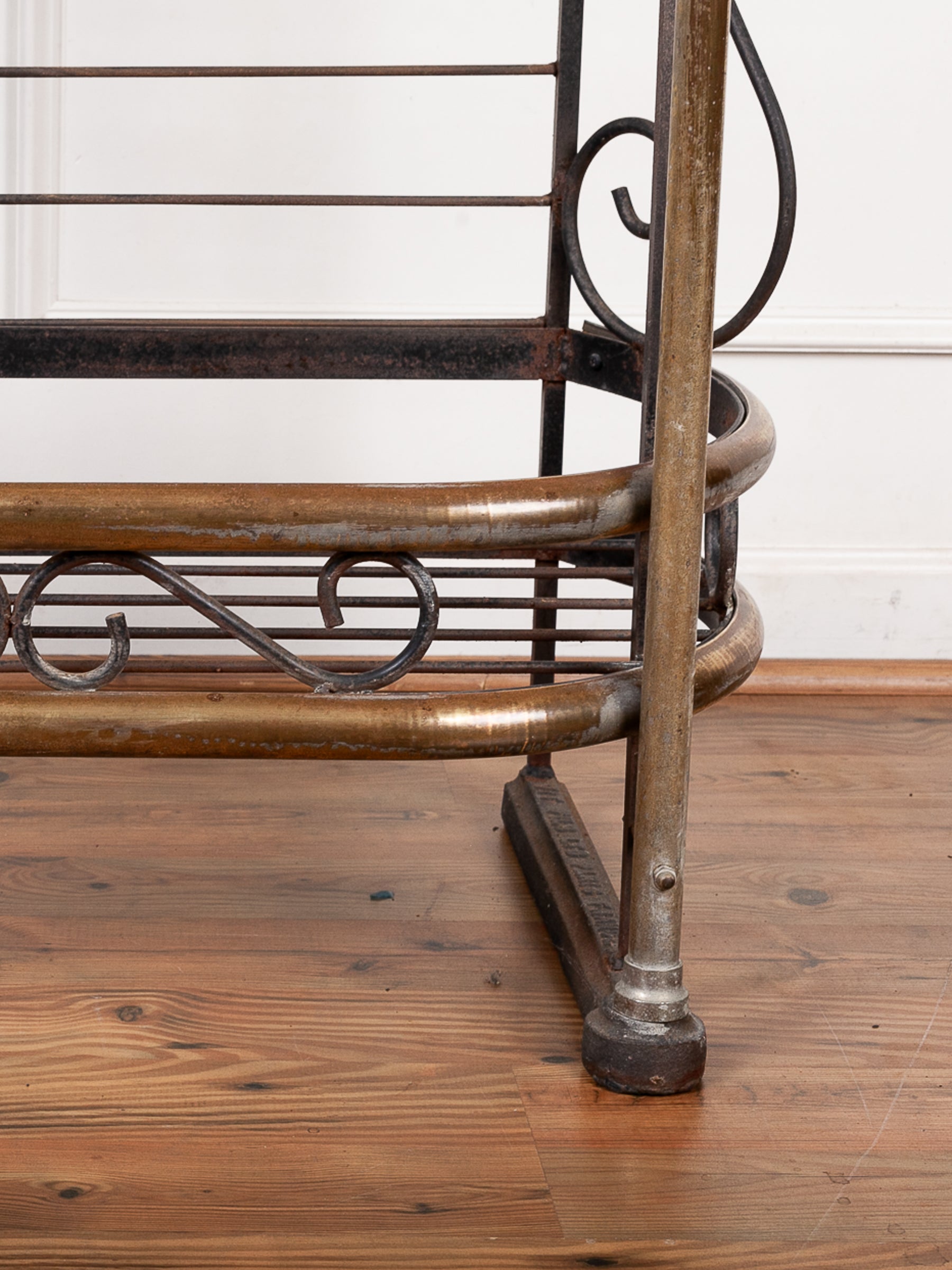 Antique French Iron and Brass Etagere Bakers Rack, Made in Paris, France.