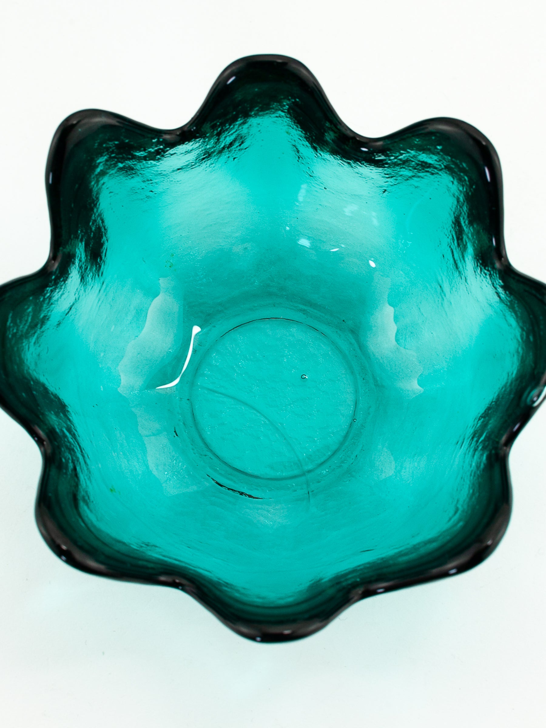 Set of Four Blenko Art Glass Lotus Bowls in Teal, Mid-Century