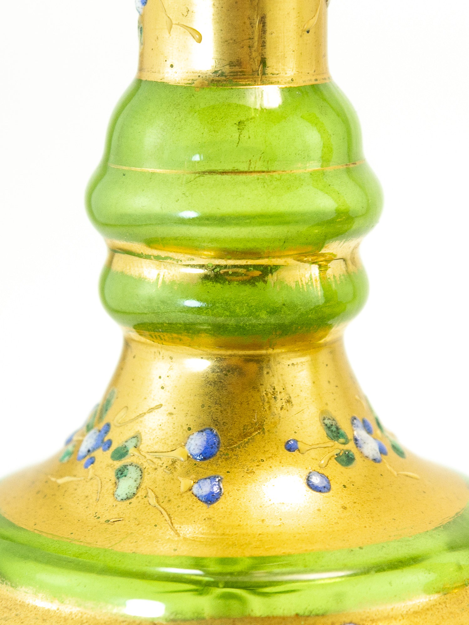 Pair of Bohemian Green Glass Vases with Gilt & Enameled Floral Decoration