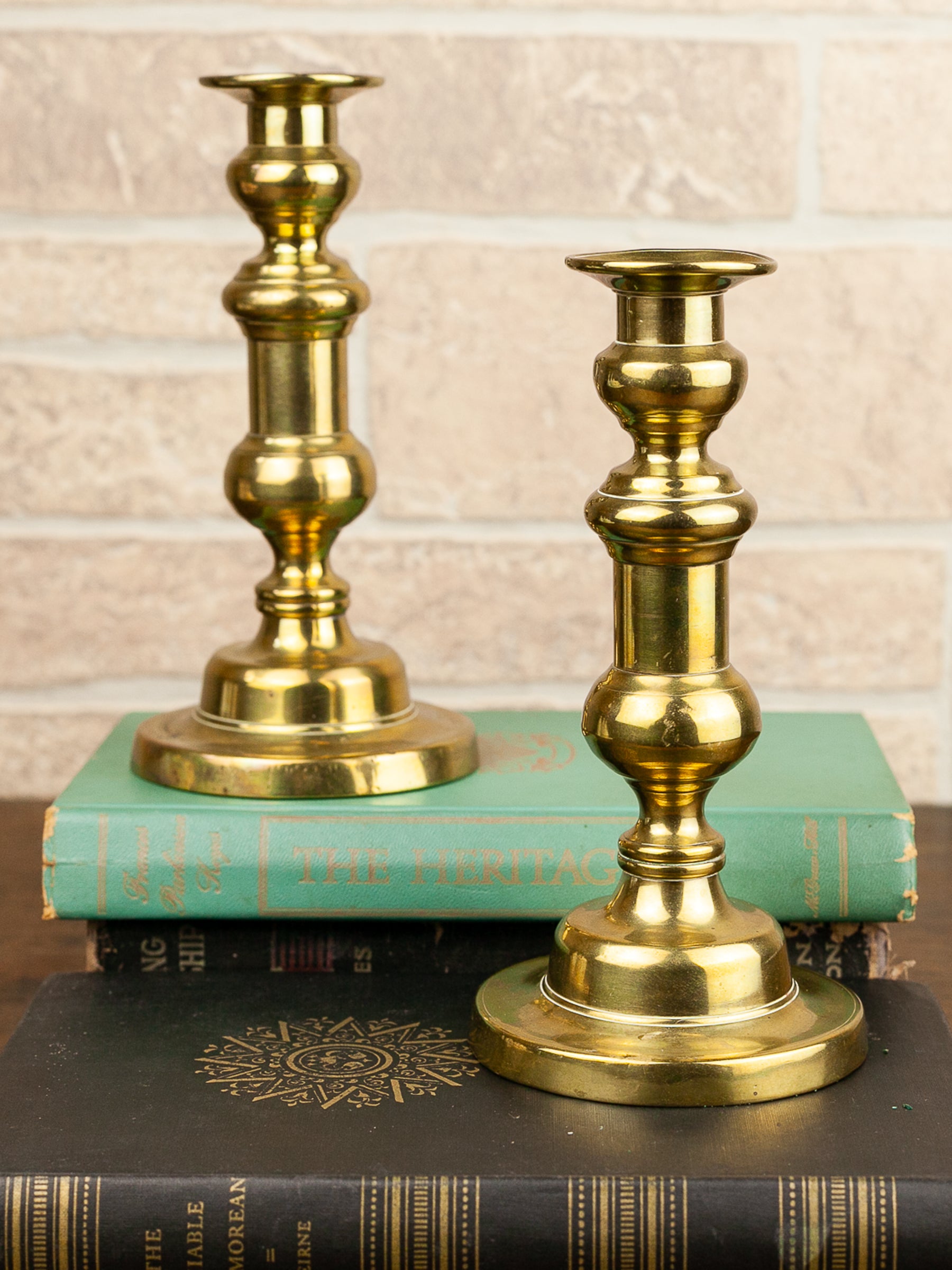 Pair of 19th Century English Brass Push-Up Candlesticks