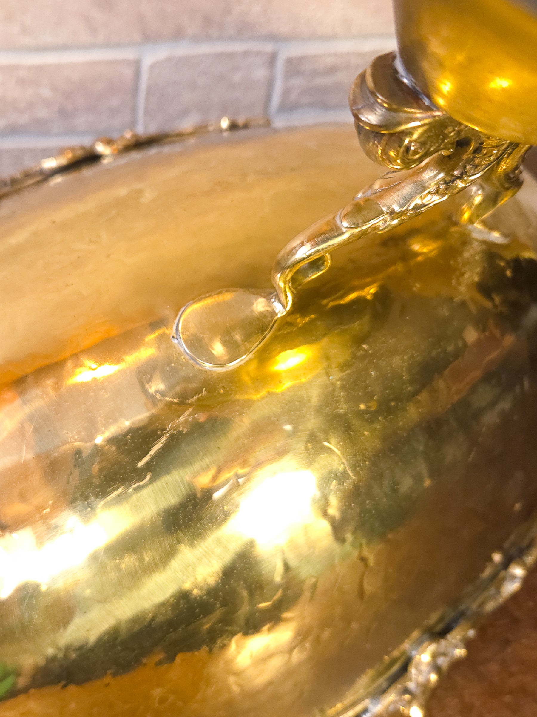 Large Vintage Hammered Brass Center Bowl with Koi Fish Pedestal, Made in Italy
