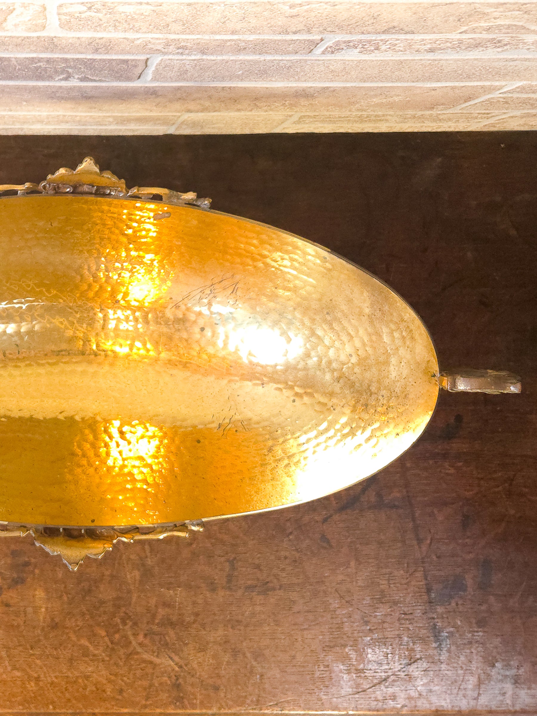 Large Vintage Hammered Brass Center Bowl with Koi Fish Pedestal, Made in Italy