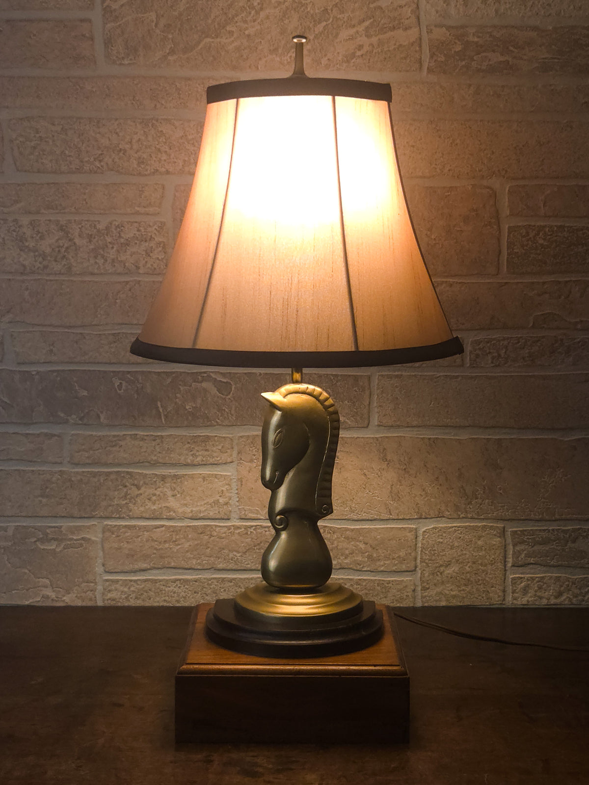 Vintage Brass Trojan Horse Figural Table Lamp