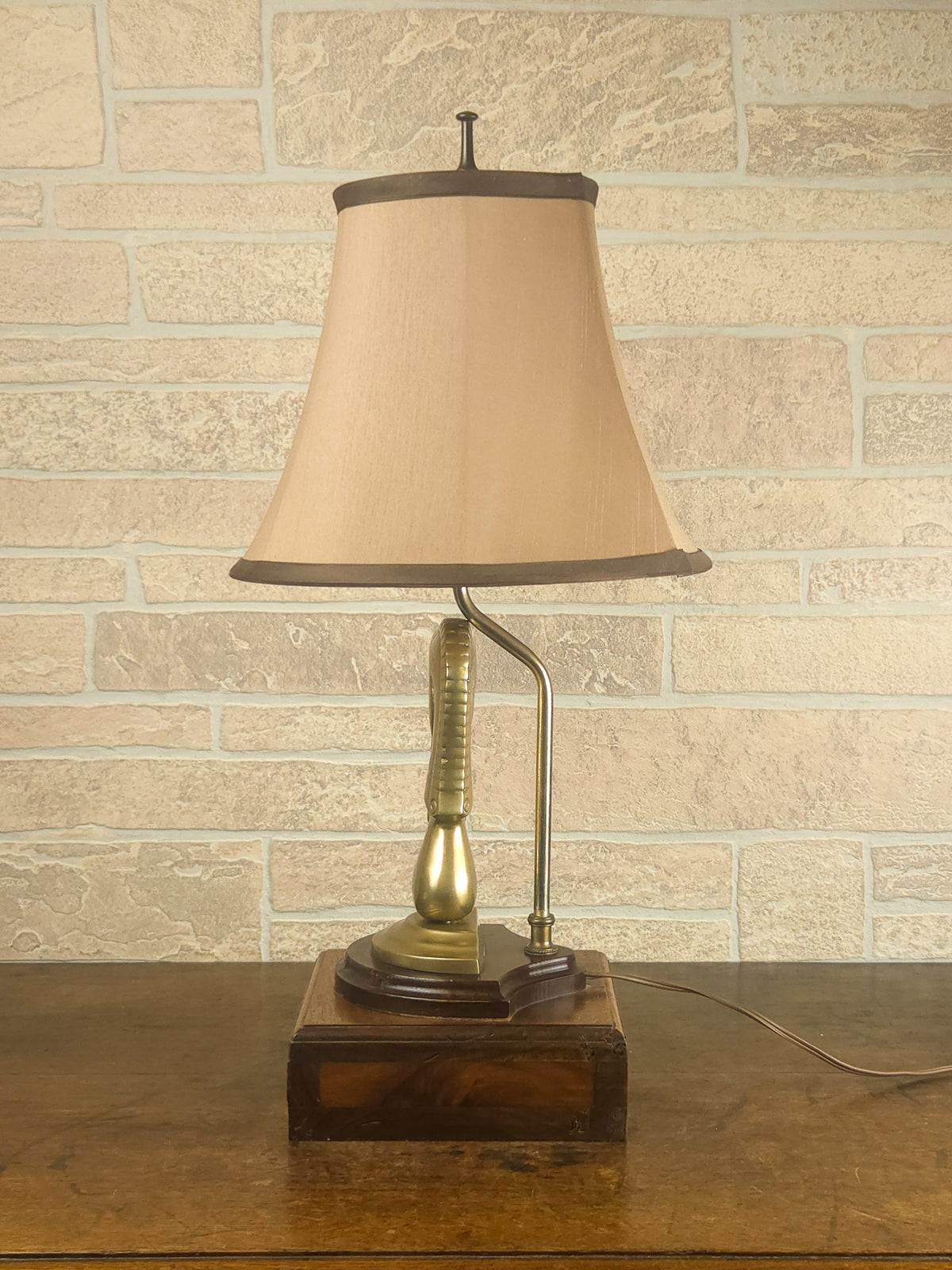 Vintage Brass Trojan Horse Figural Table Lamp