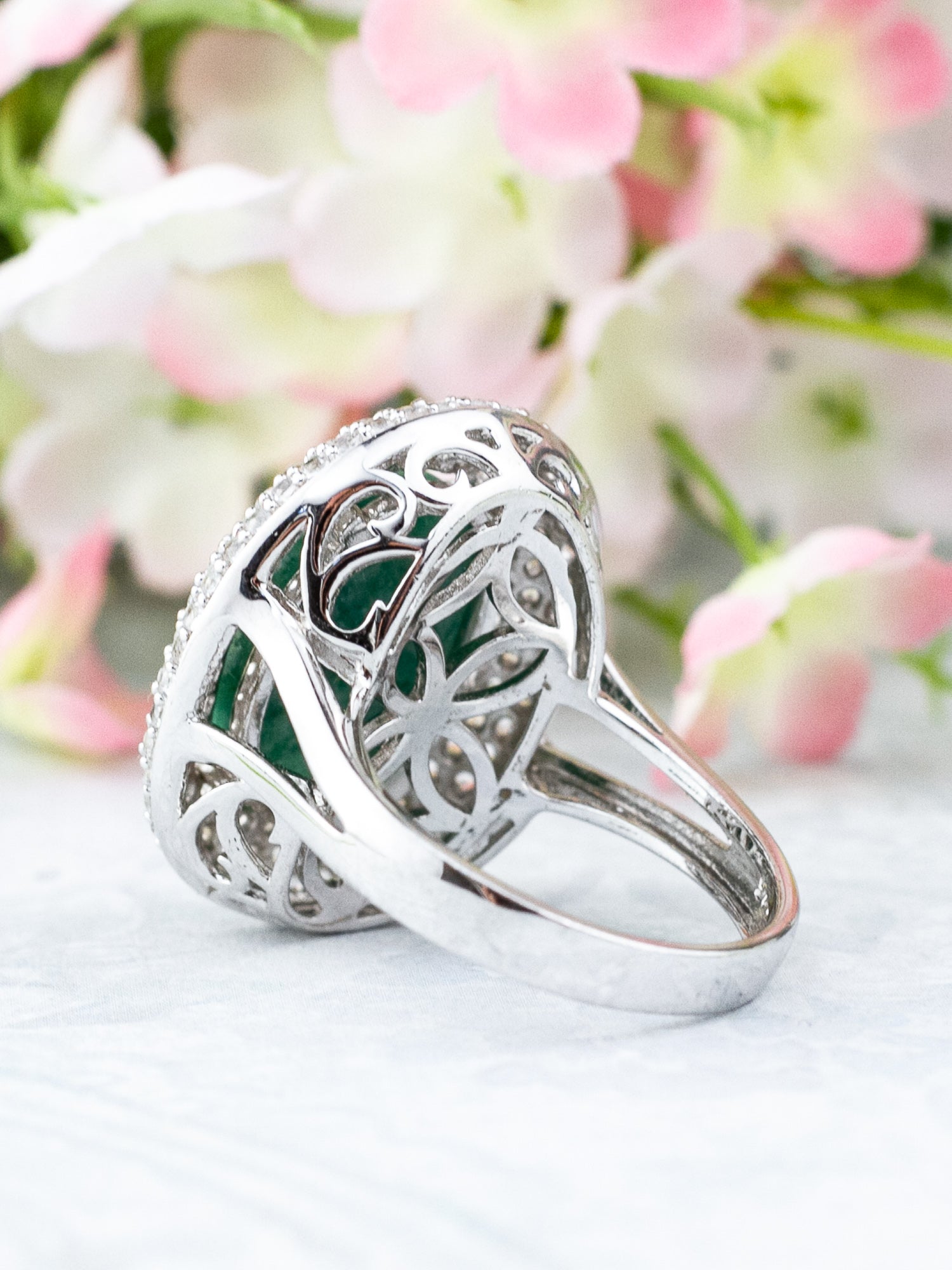 Orianne Emerald & White Sapphire Cocktail Ring in Platinum Over Sterling Silver