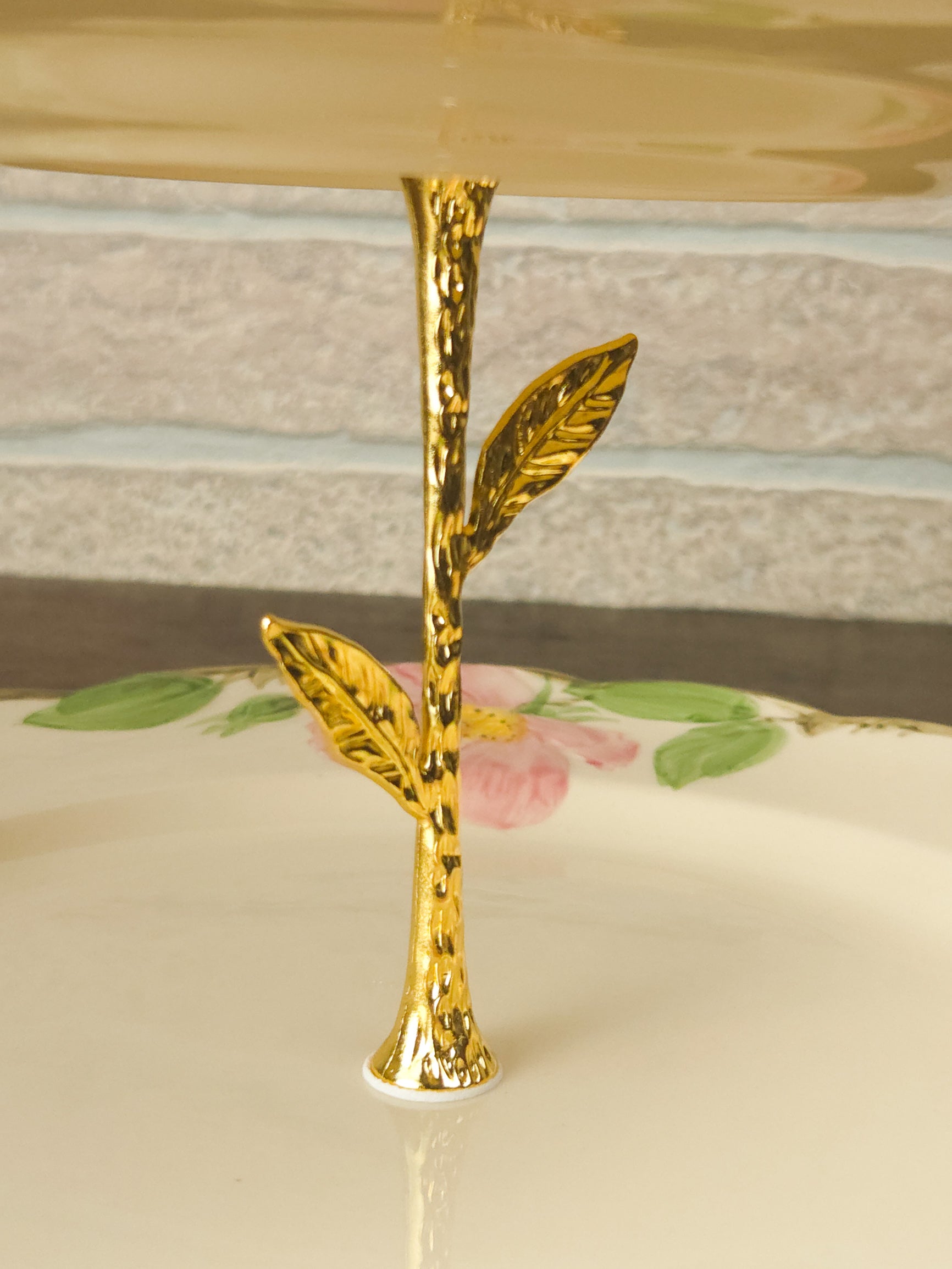 Franciscan Rose Three-Tier Cake Stand with Gold Scroll Handle