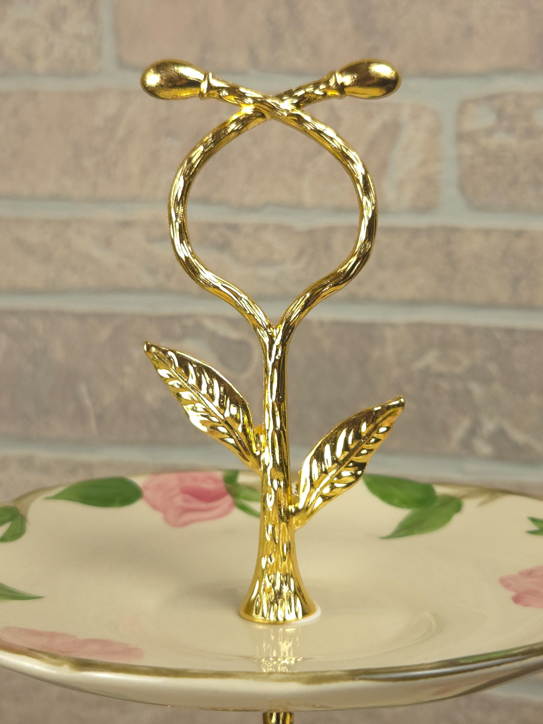 Franciscan Rose Three-Tier Cake Stand with Gold Scroll Handle