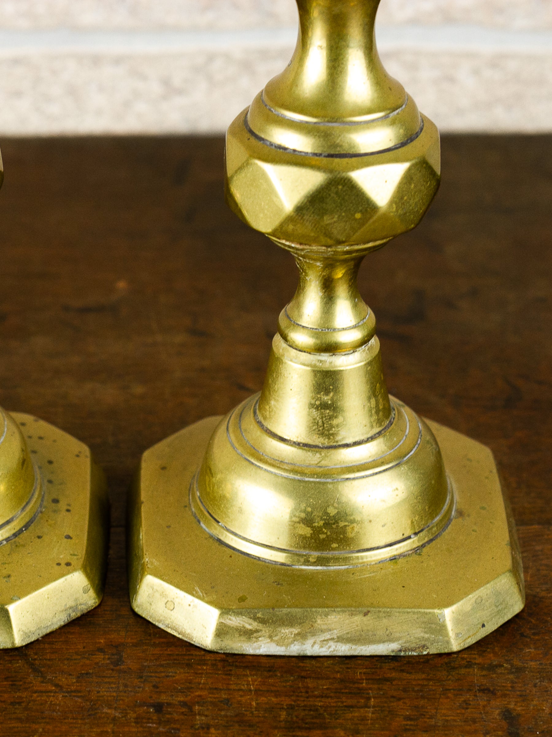 Pair of Antique Georgian English Push-Up Brass Candlesticks