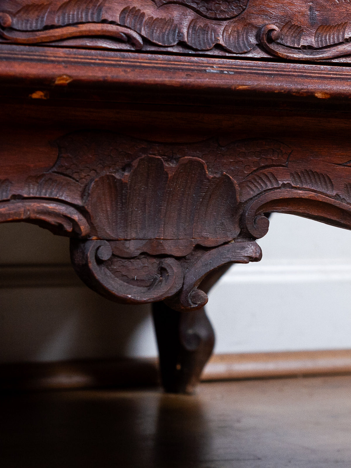 19th Century French Rococo Carved Walnut Secretary Chest with Cherub