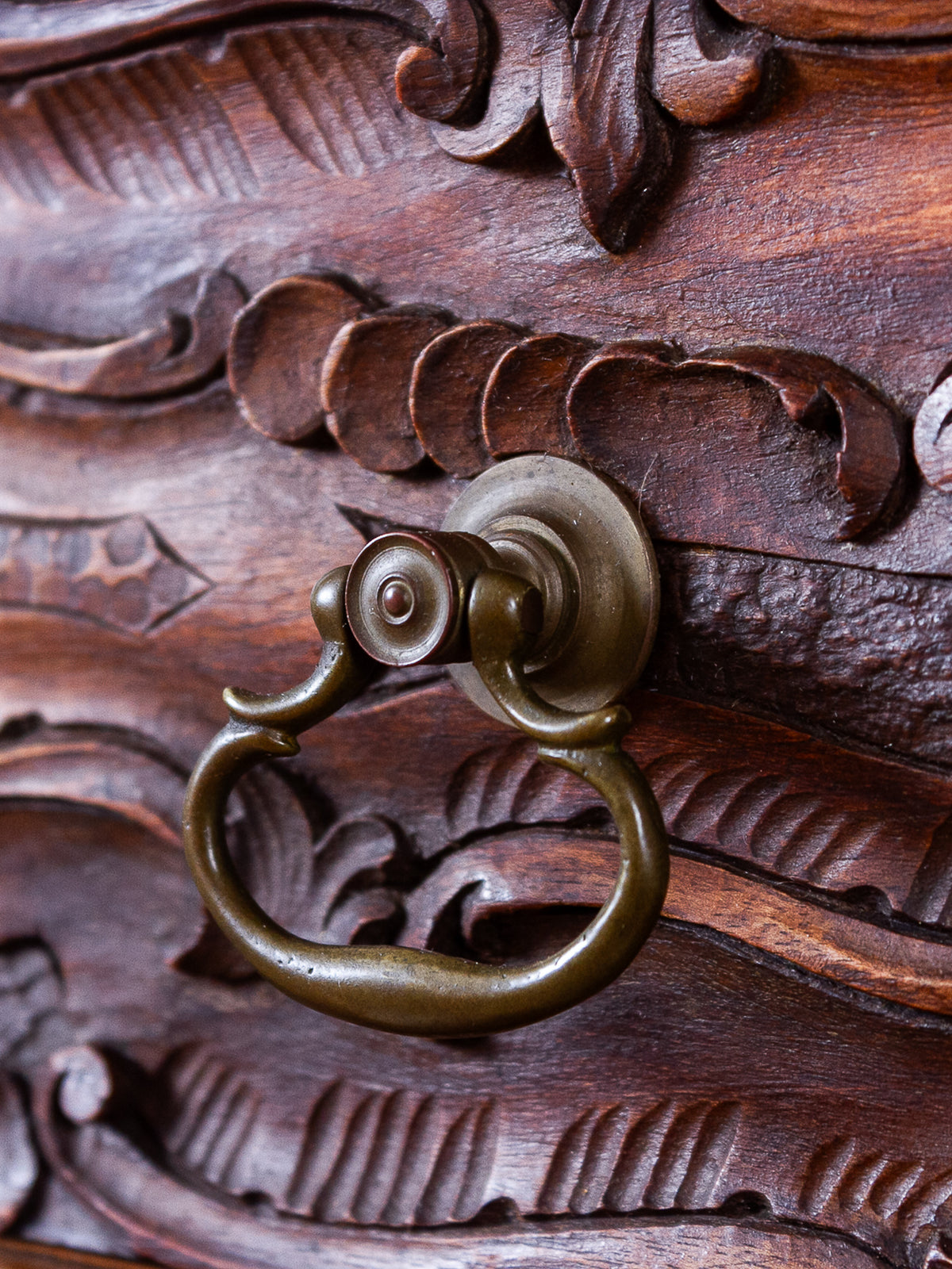 19th Century French Rococo Carved Walnut Secretary Chest with Cherub