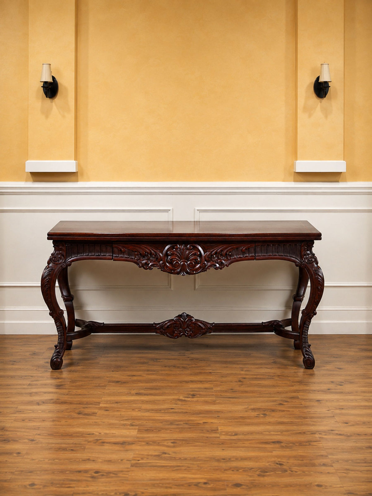 Carved Fold-Over Console Table with Hidden Drawer