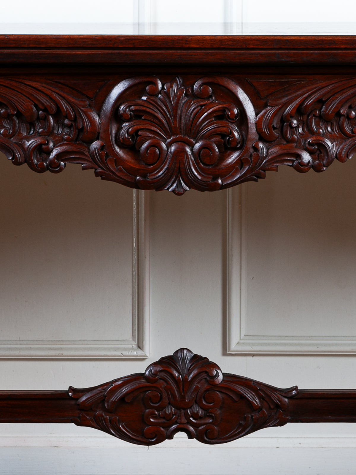 Carved Fold-Over Console Table with Hidden Drawer