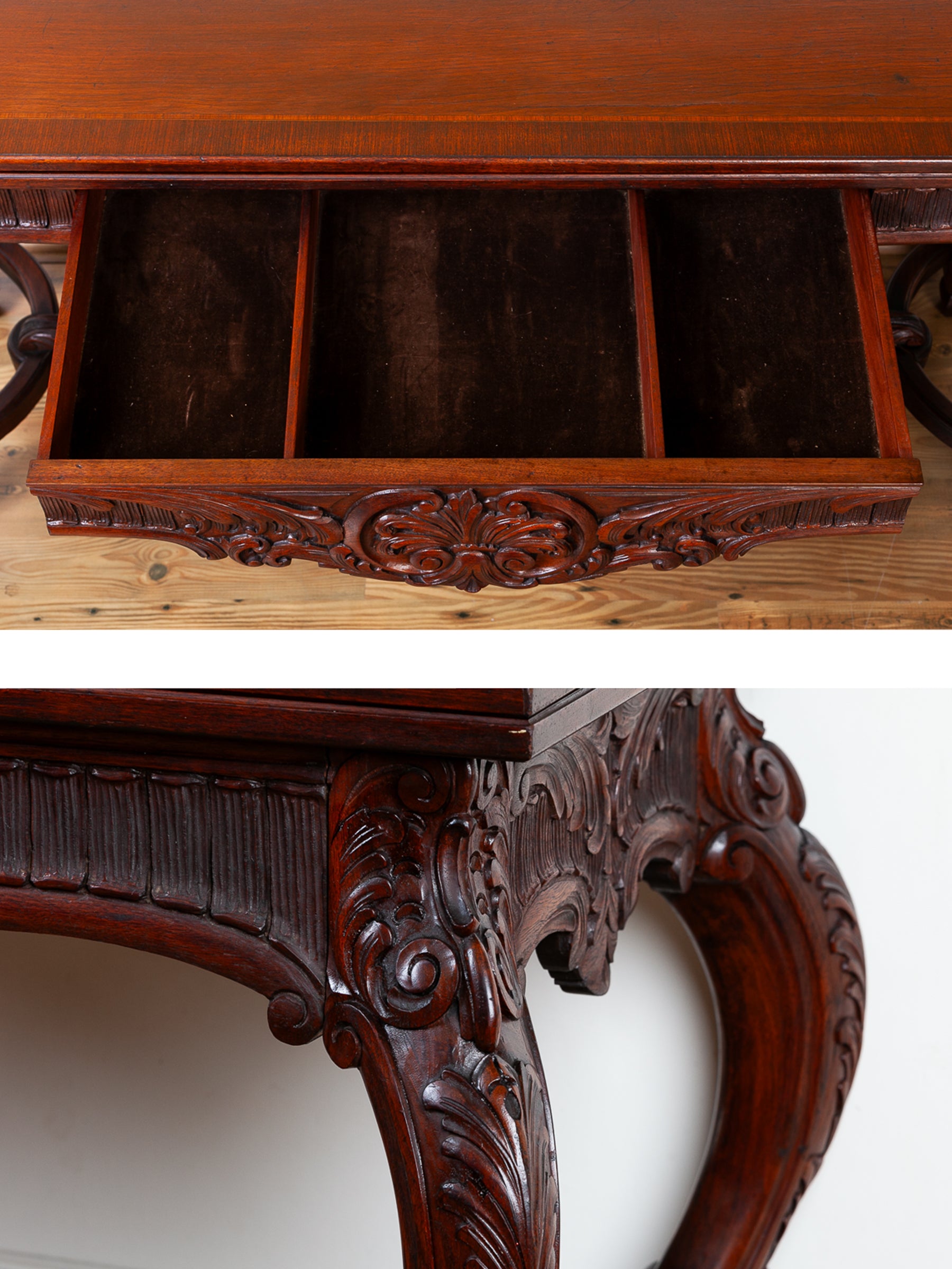 Carved Fold-Over Console Table with Hidden Drawer