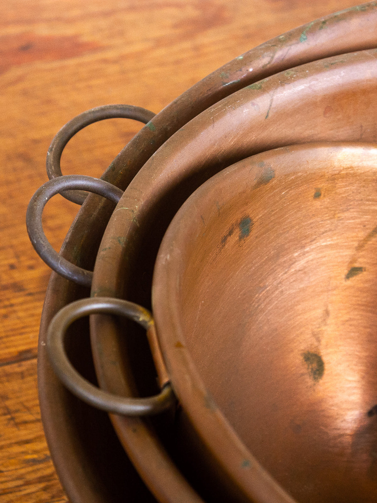Set of Three Antique Copper Nesting Mixing Bowls