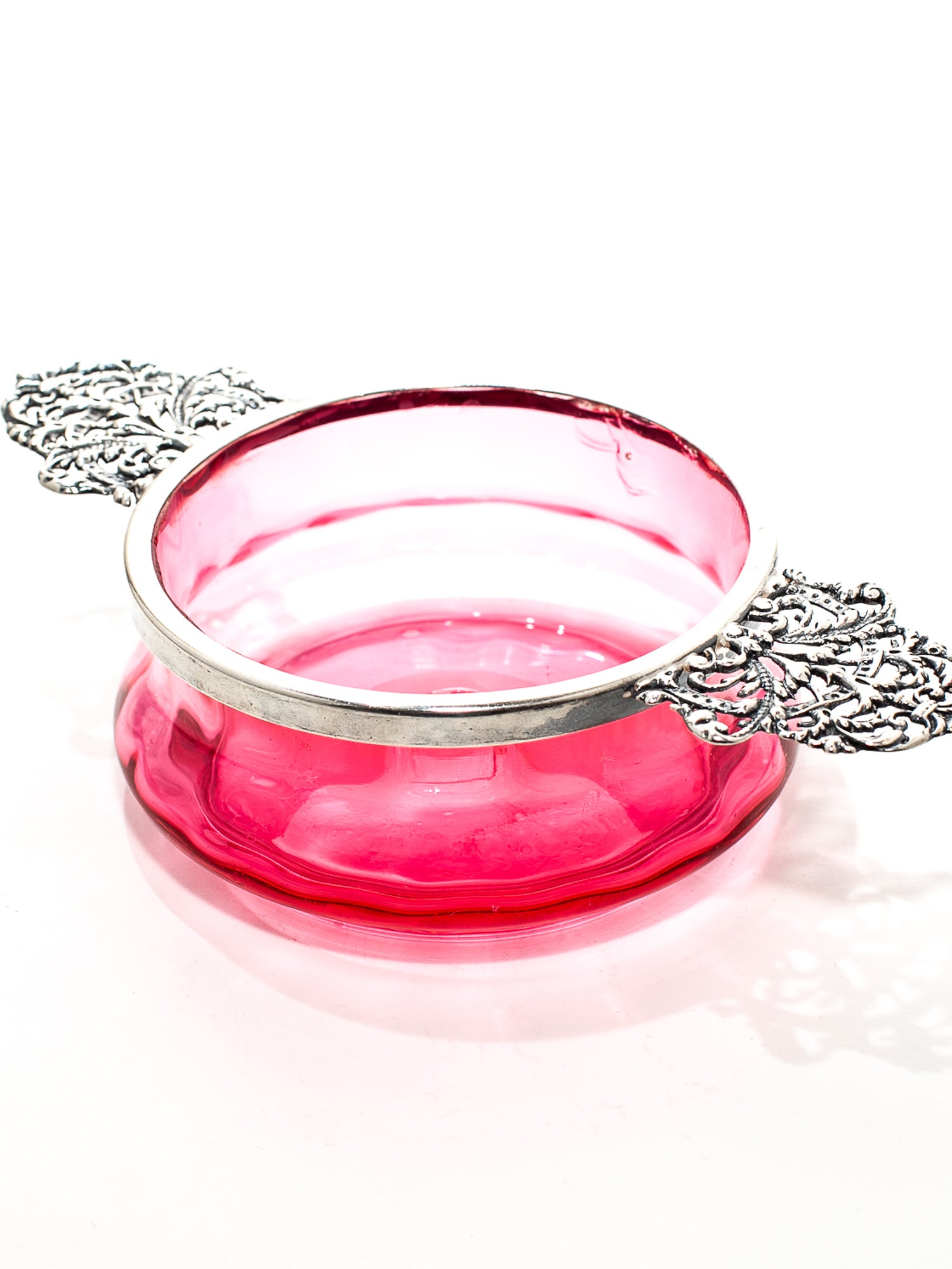 Antique Victorian Cranberry Glass & Sterling Silver Bowl by J. Wilmot, 1899