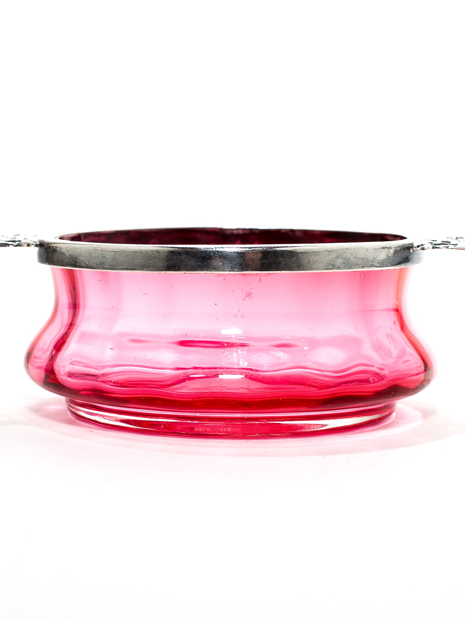 Antique Victorian Cranberry Glass & Sterling Silver Bowl by J. Wilmot, 1899