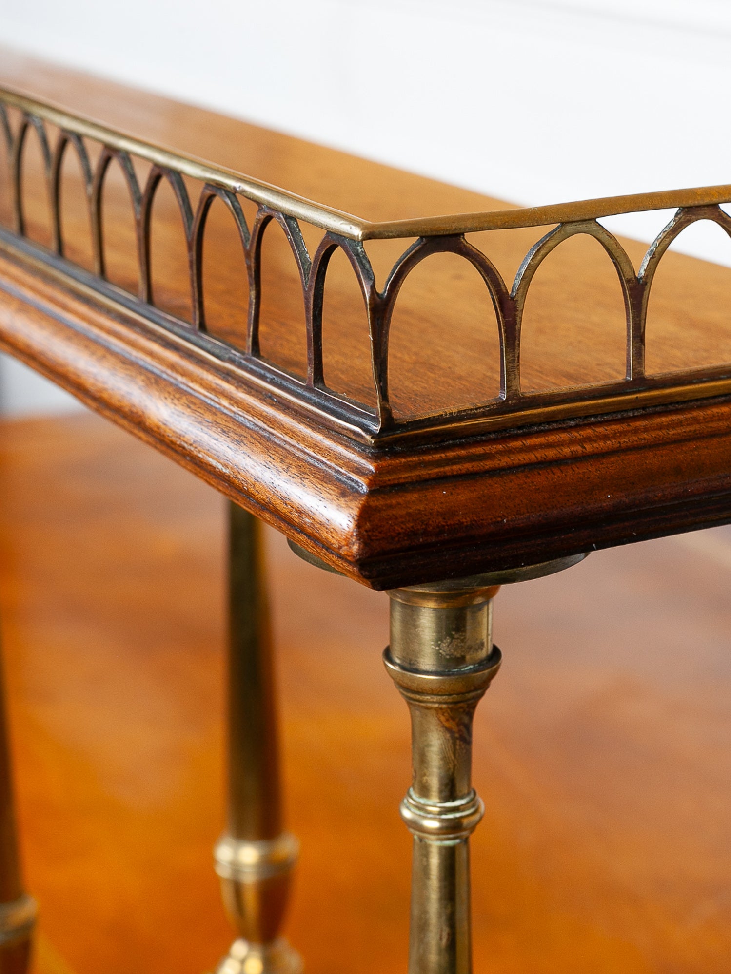19th Century Mahogany Kneehole Desk with Leather Top & Brass Gallery