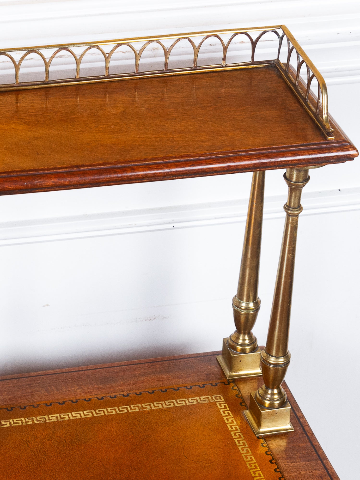 19th Century Mahogany Kneehole Desk with Leather Top & Brass Gallery